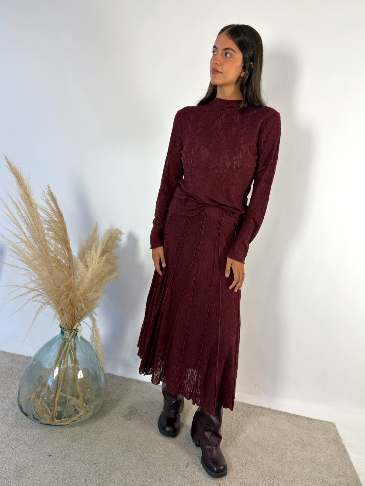 Maglia Tessuto Operato Vino Surkana