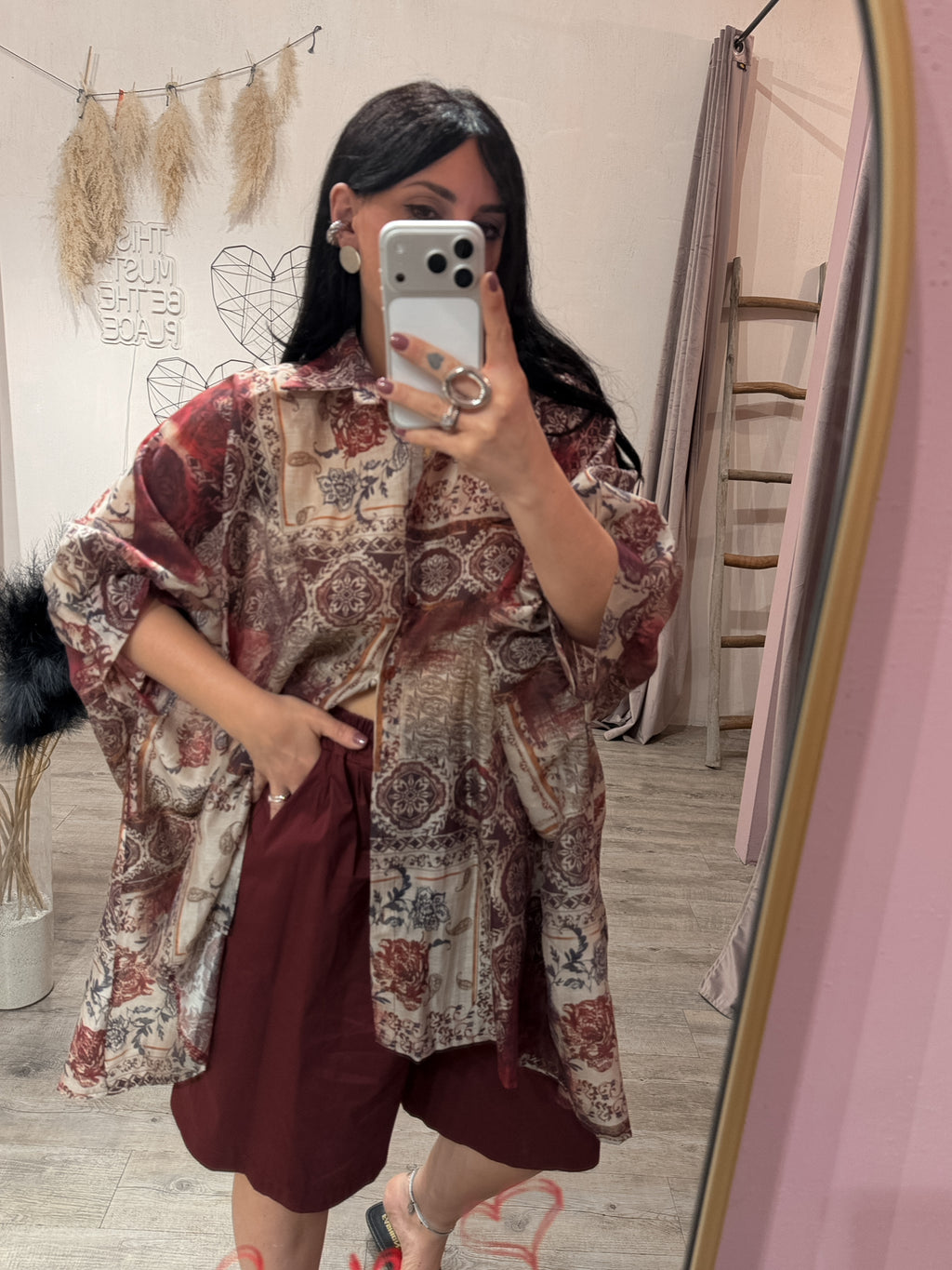 Maxi Camicia Fantasia Cashmere Ribes/Sabbia/Moro