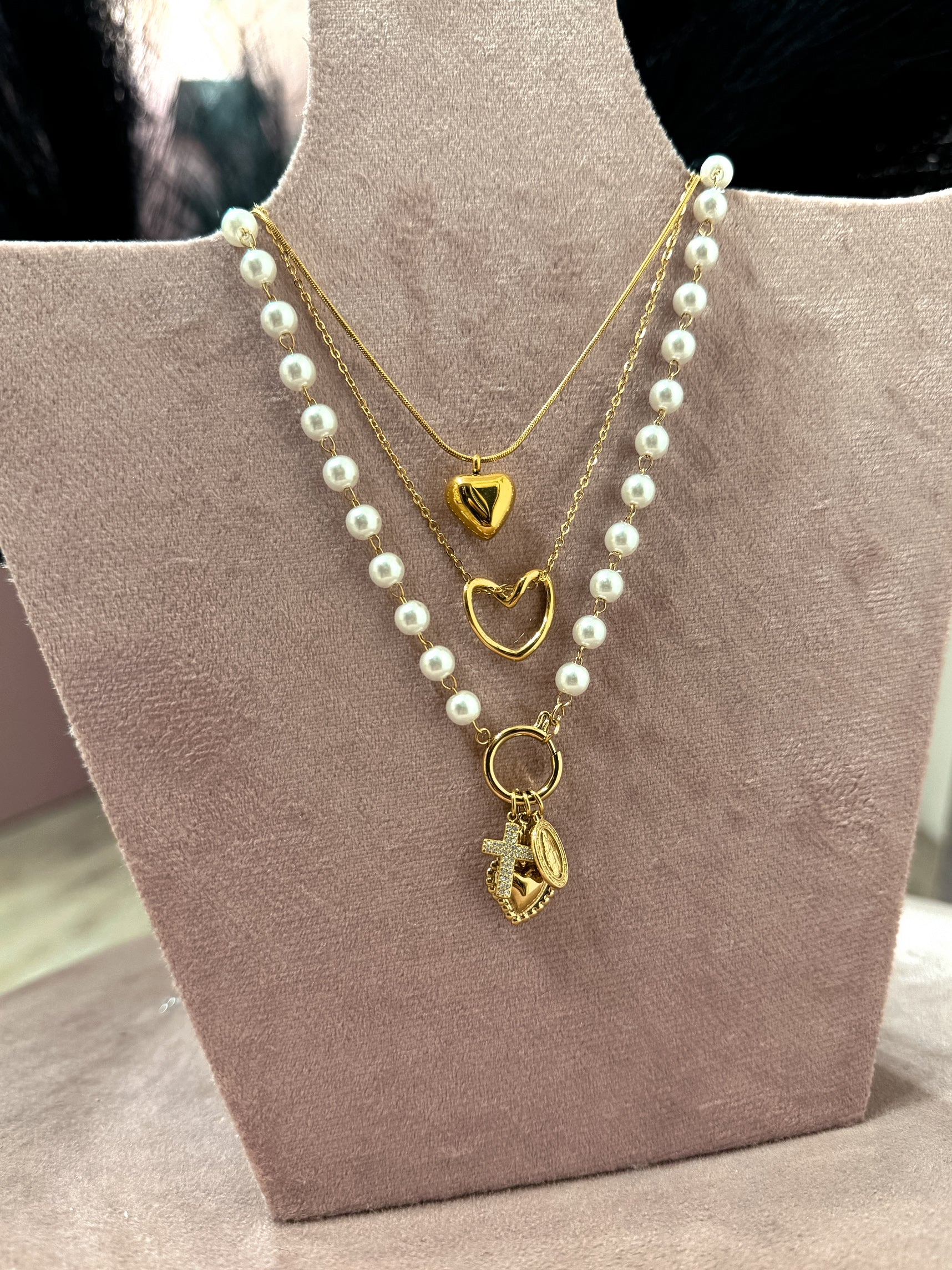 Mix Collana Perle Oro + Cuori oro +Varianti