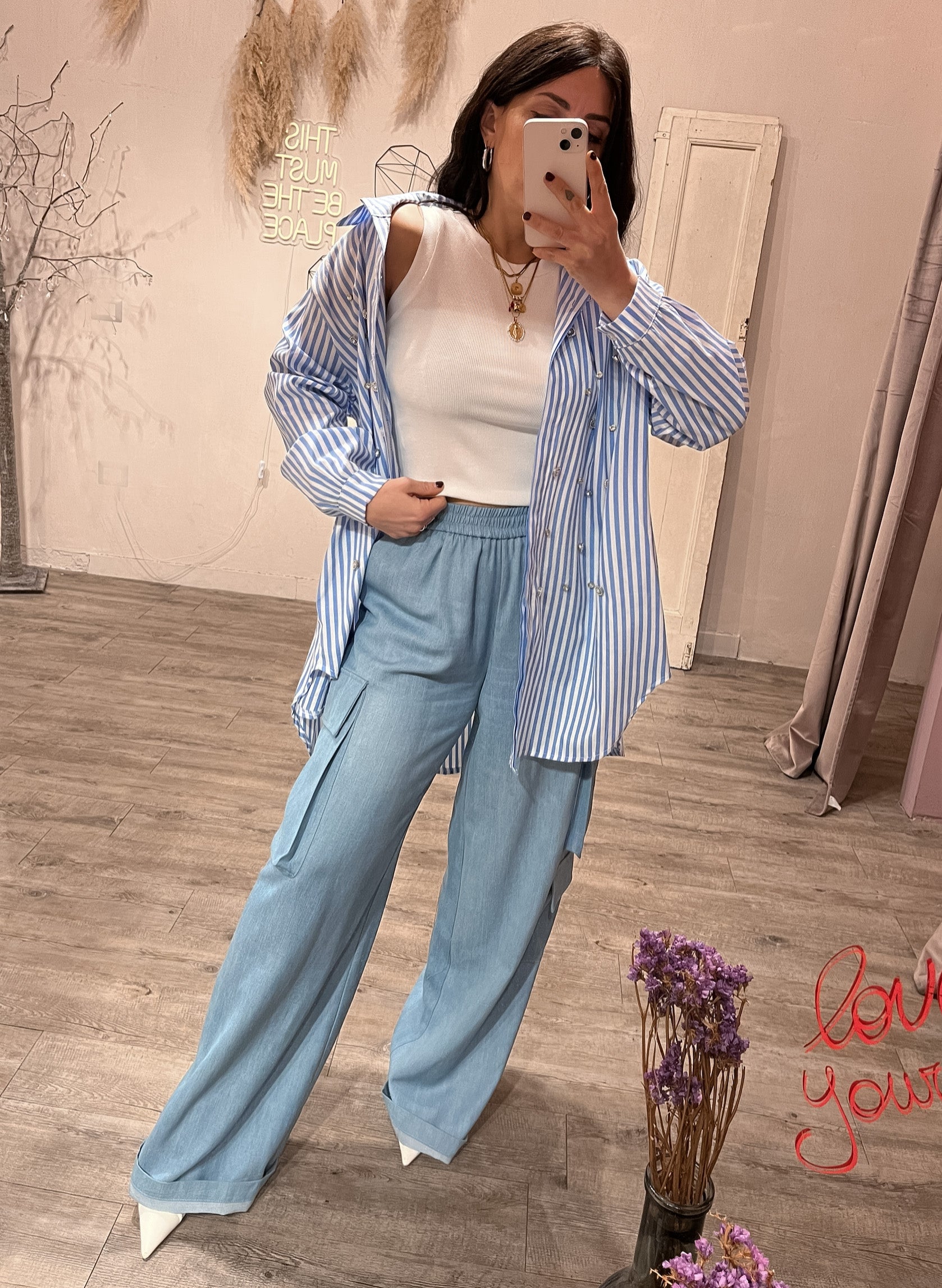 Pantalone Cargo Denim Chambray Kontatto