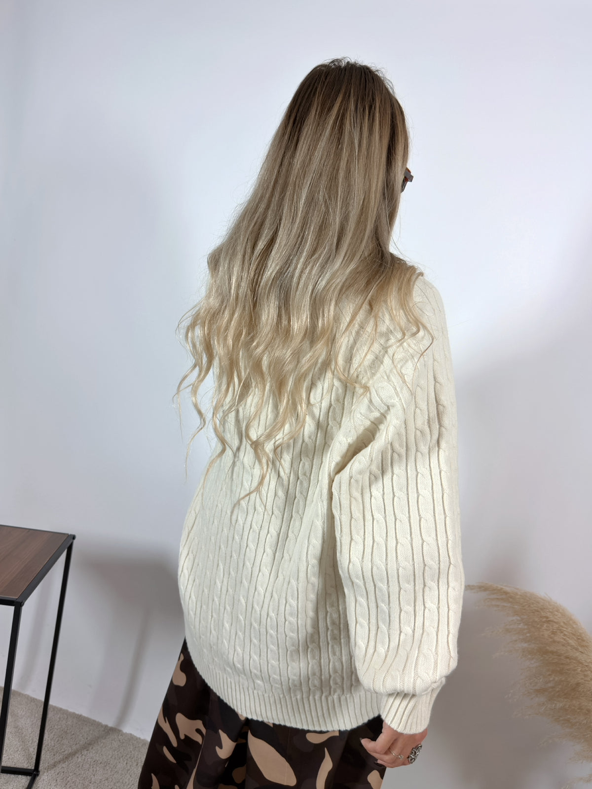 Maxi Cardigan Trecce Collo Sciallato Burro Glamorous