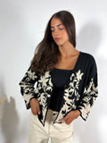 Giacca Kimono Maglia Ricamo Jacquard Latte/Nero Surkana