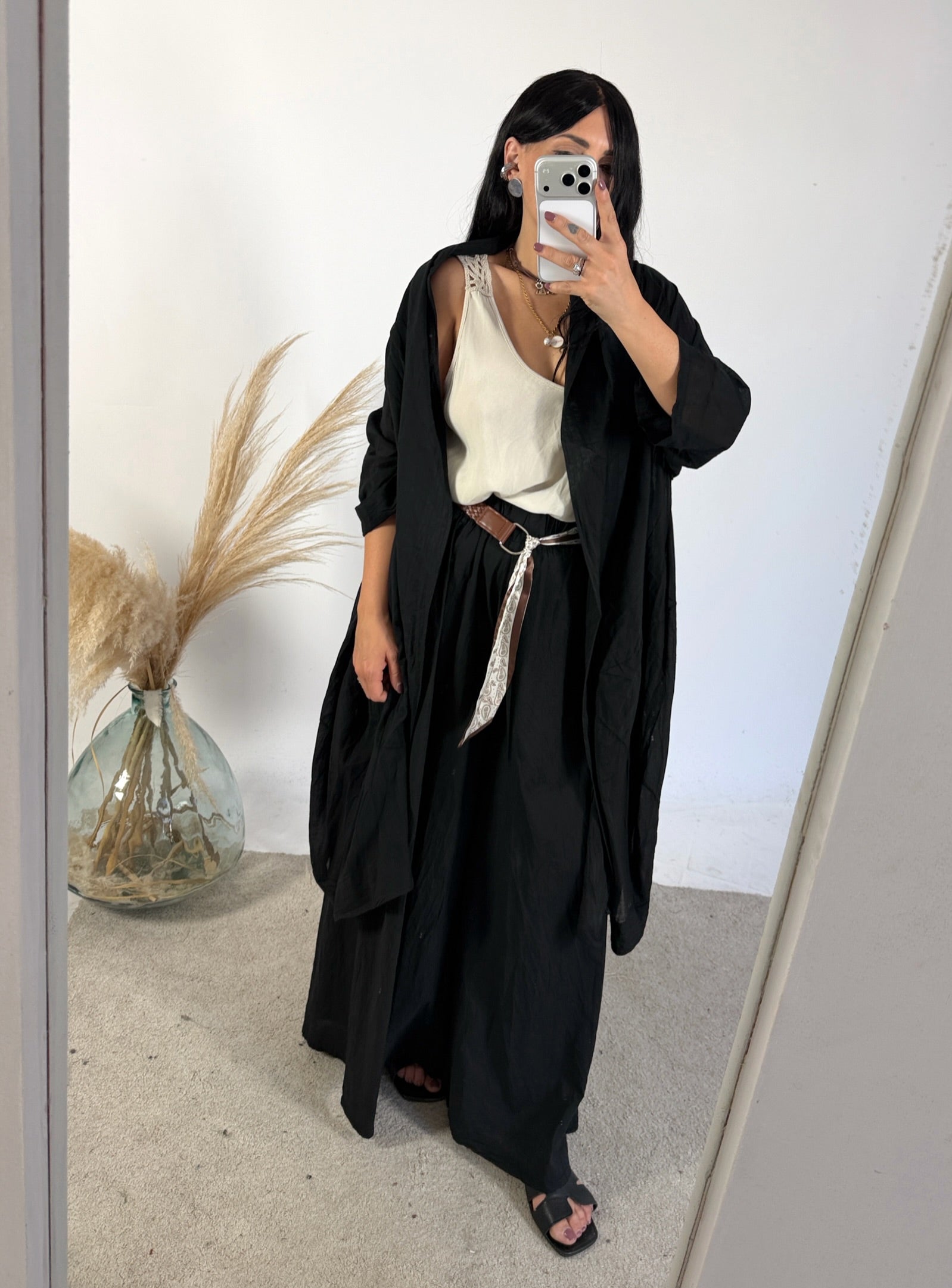 Maxi Cardigan Kimono Mussola Nero