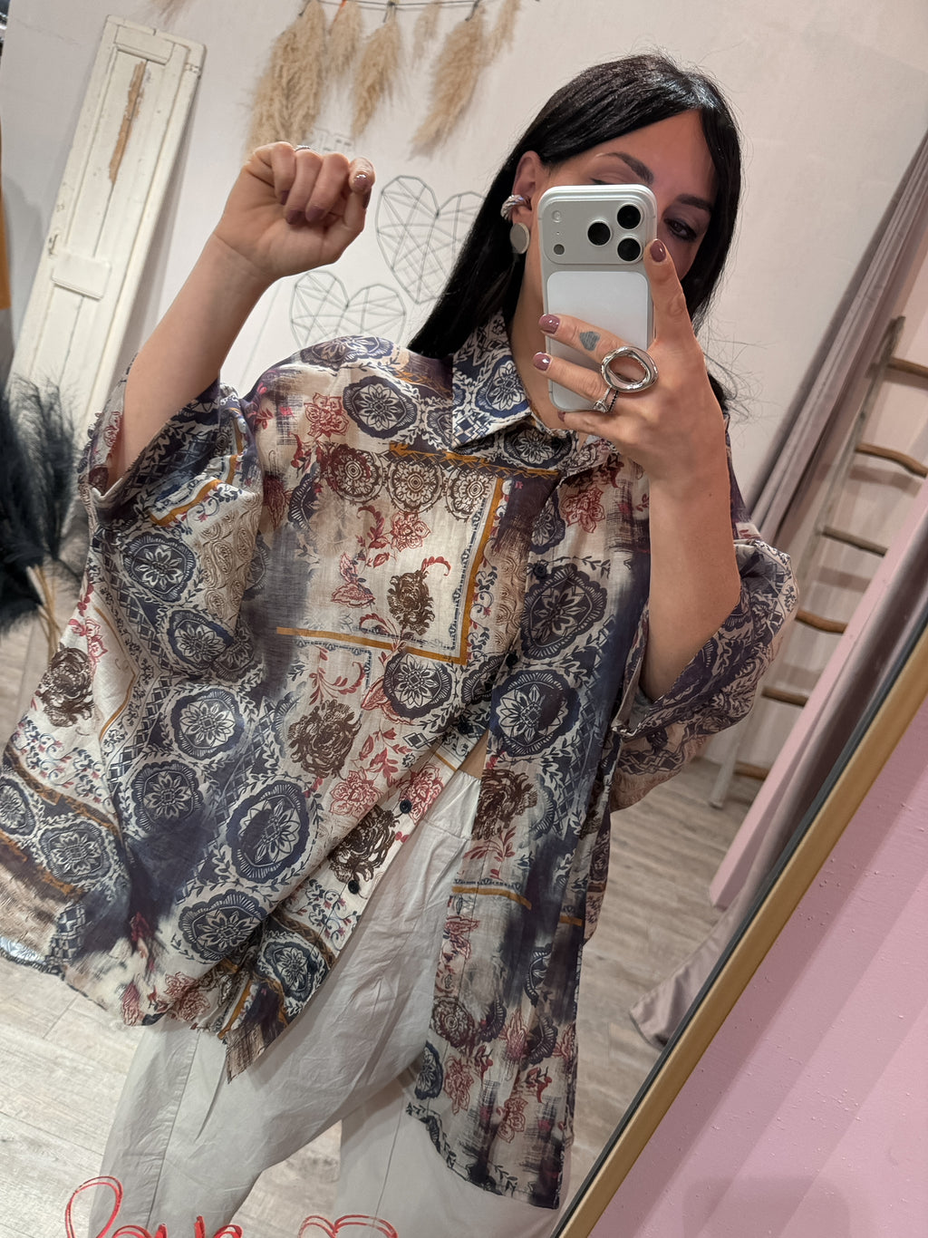 Maxi Camicia Fantasia Cashmere Blu/Moro/Ribes