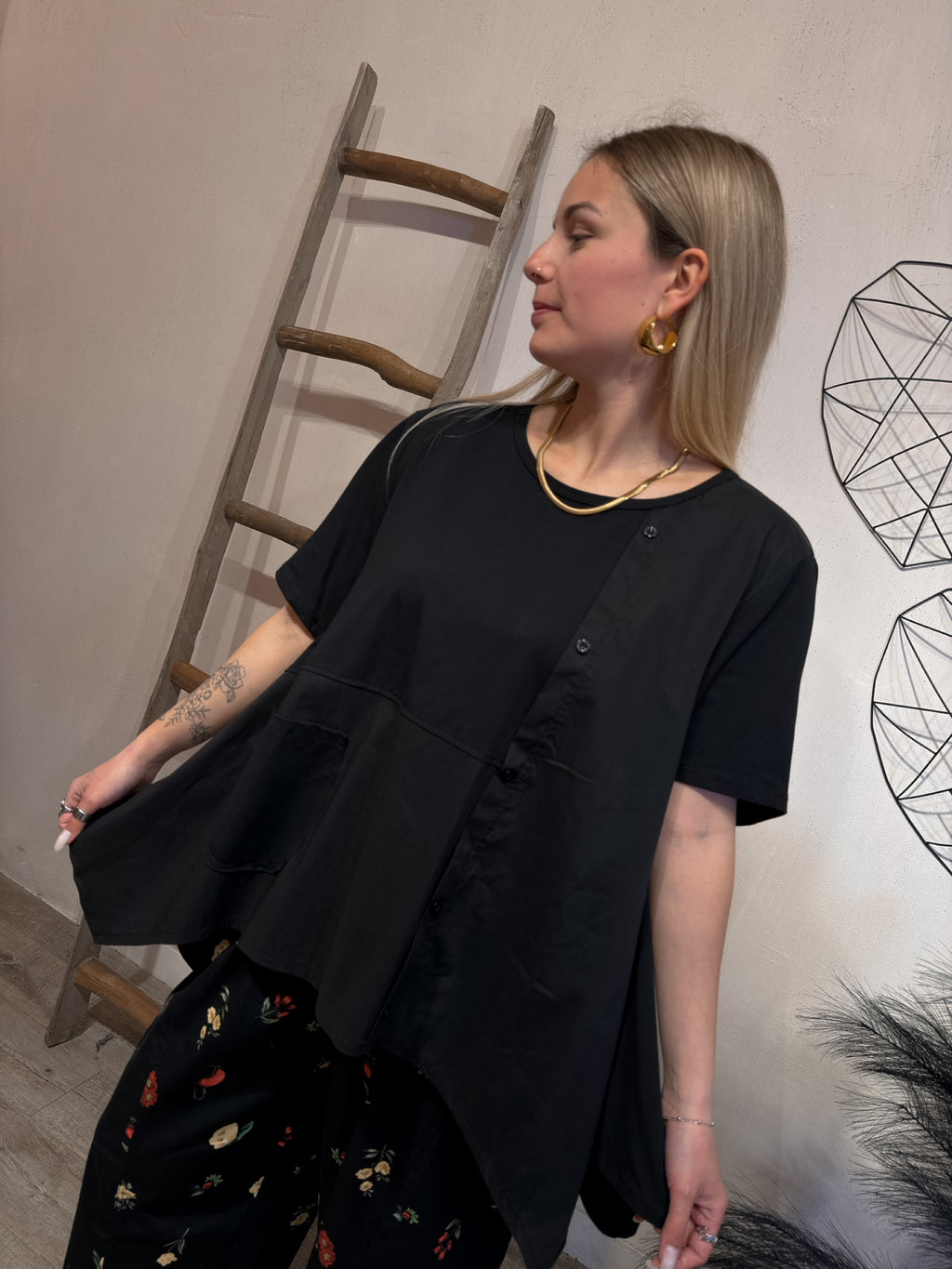 Casacca Miranda Combinata Bottoni Nero