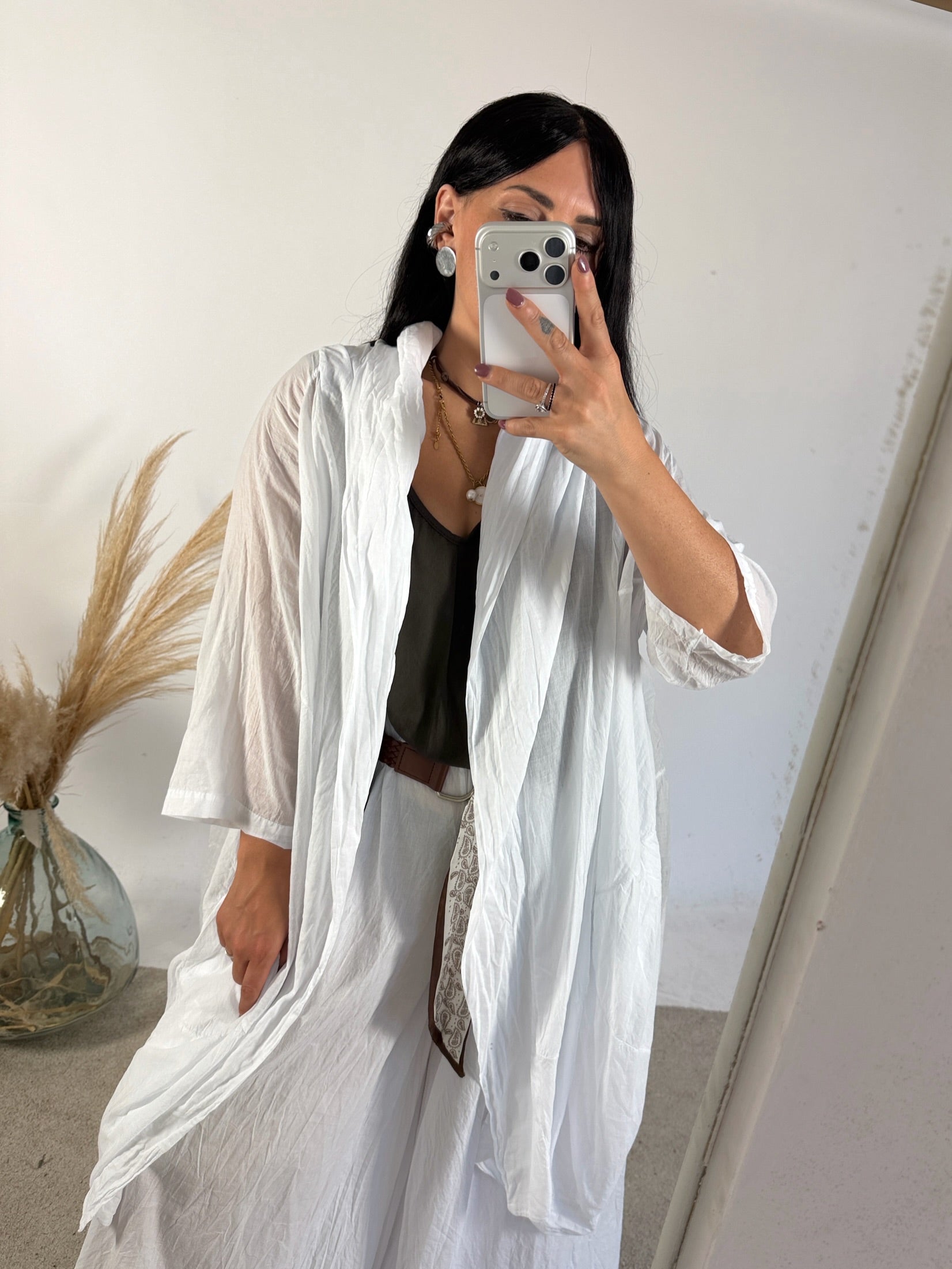 Maxi Cardigan Kimono Mussola Bianco