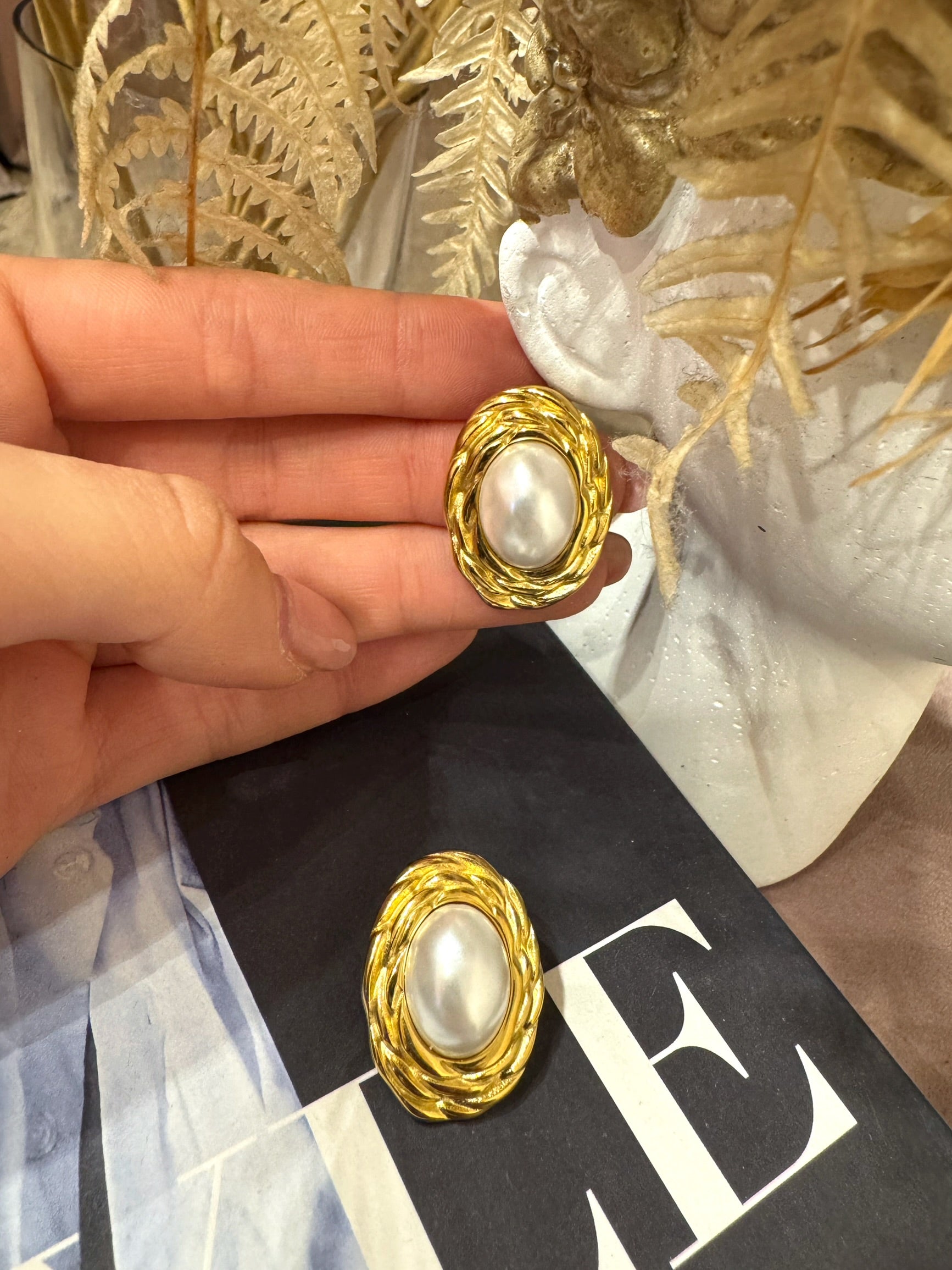 Orecchino Bottone Perla Oro