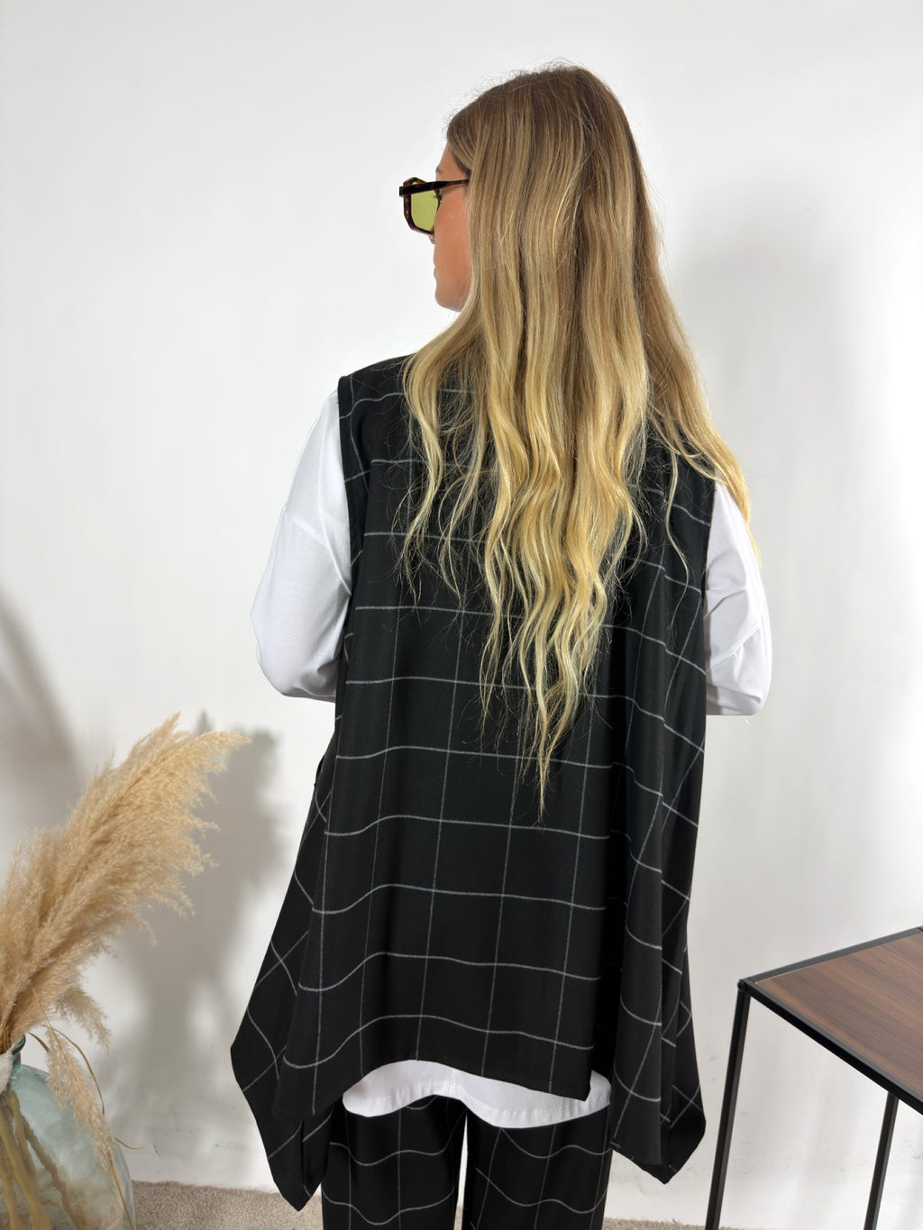 Maxi Gilet Check Nero Miranda