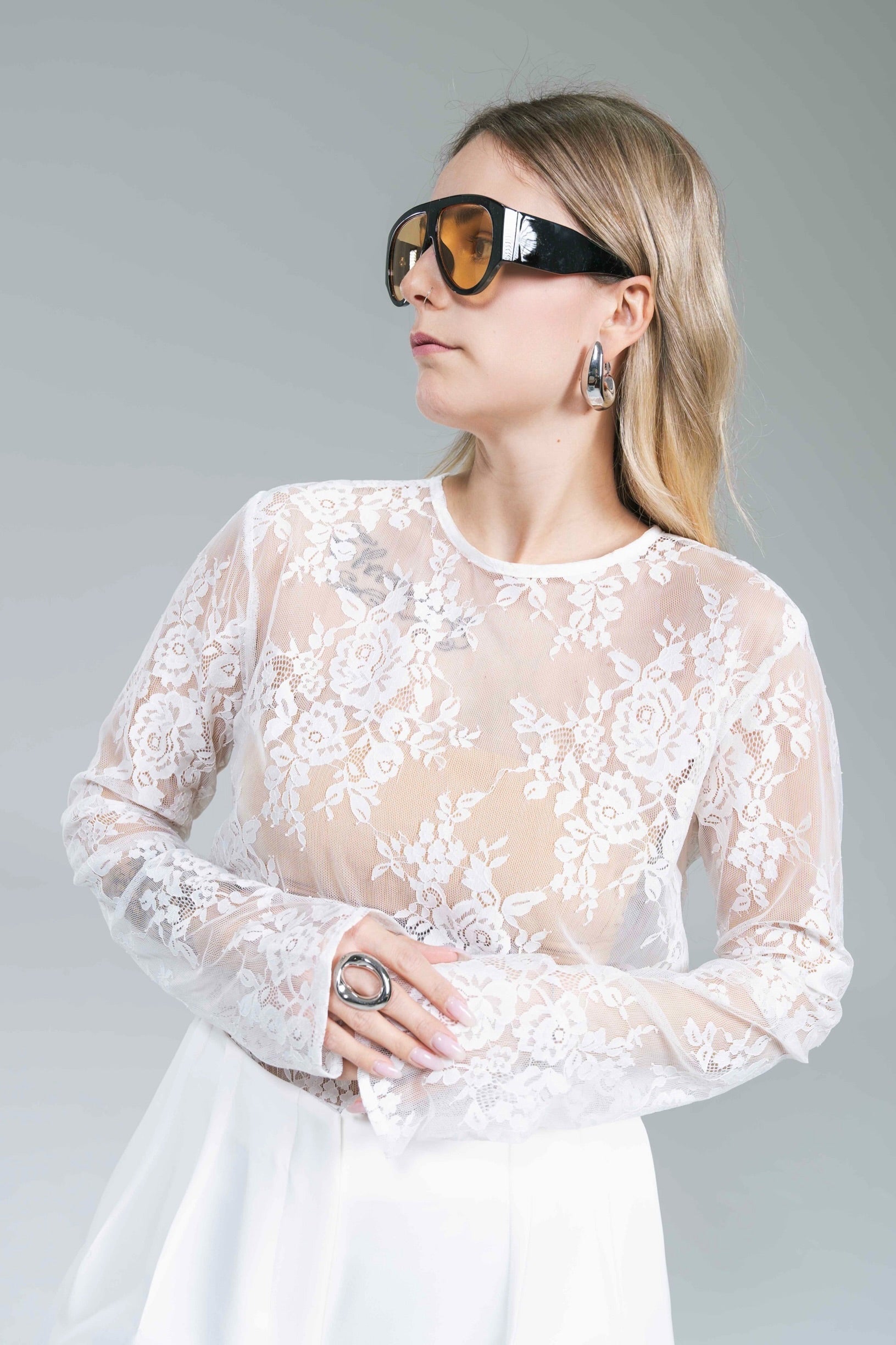 Maglia Pizzo Manica Lunga Kostumn1  Bianco