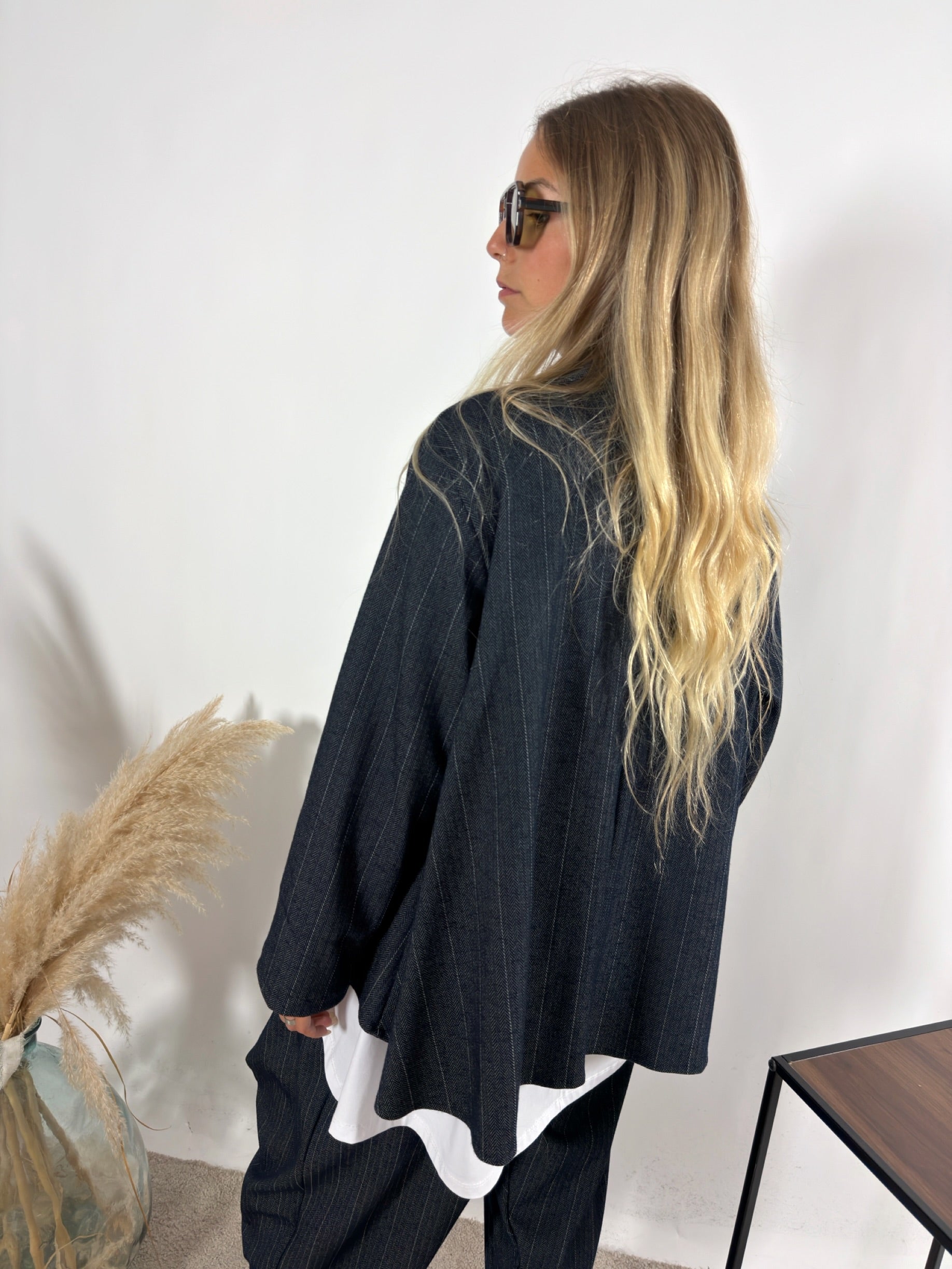 Giacca Denim Gessato Blu Scuro