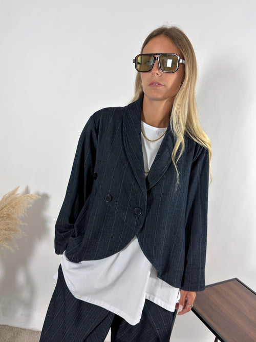 Giacca Denim Gessato Blu Scuro