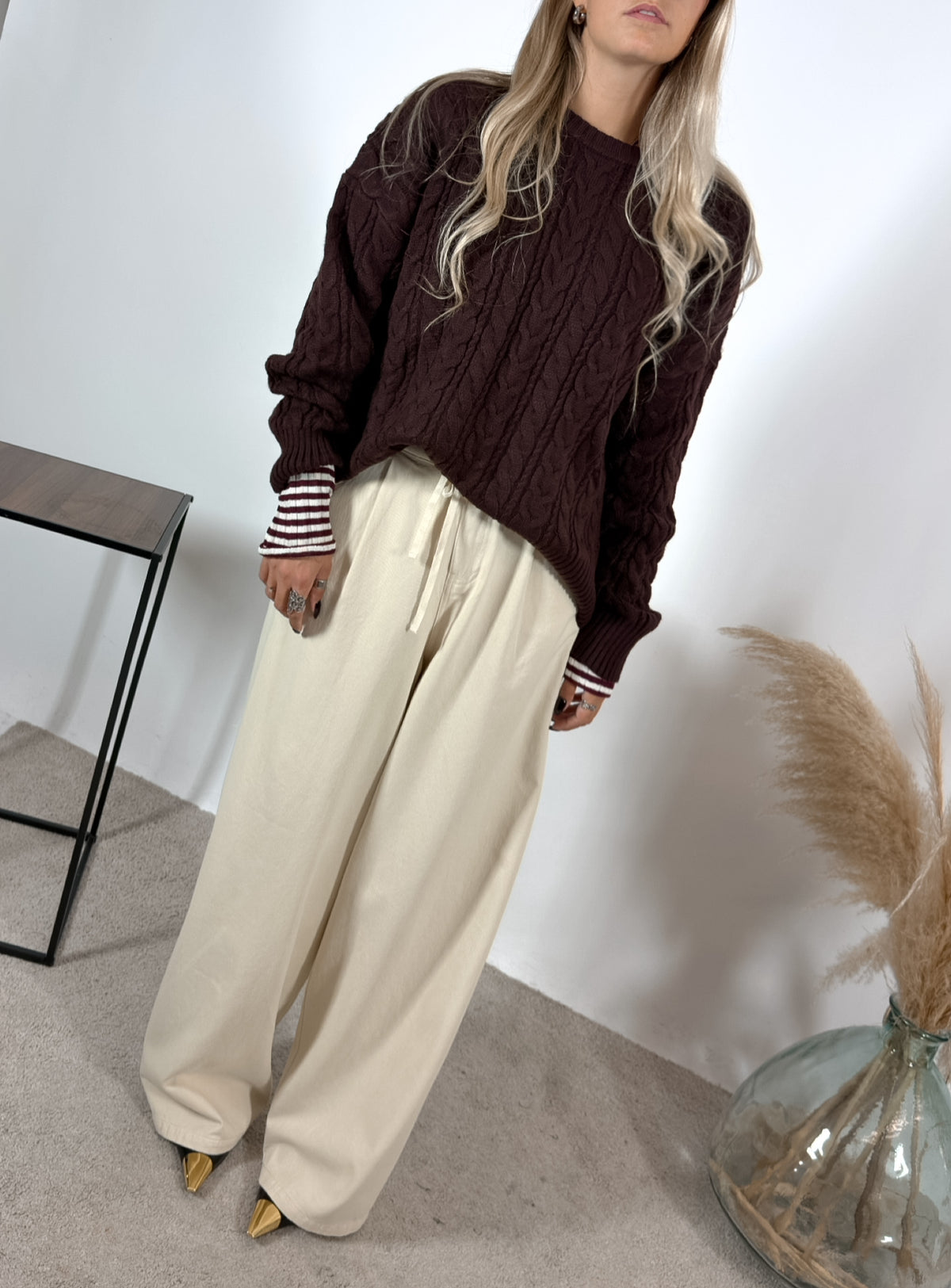 Maxi Maglione Crop Treccia Burgundy Glamorous