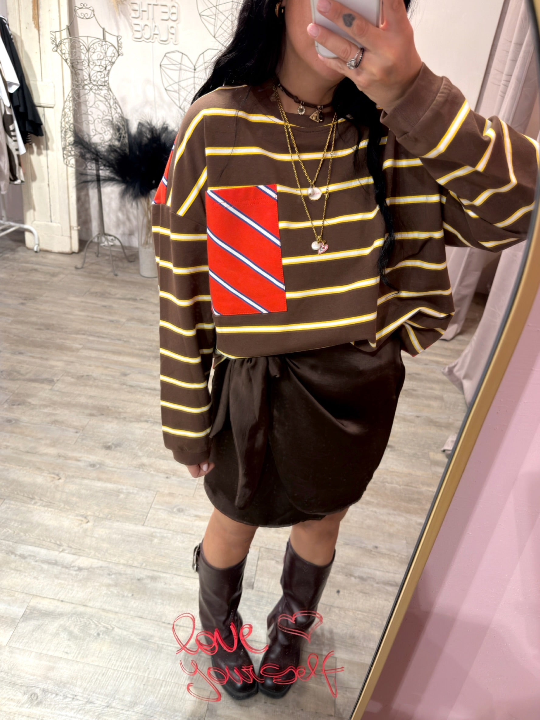 Felpa Stripes Righe Morrone/Arancio