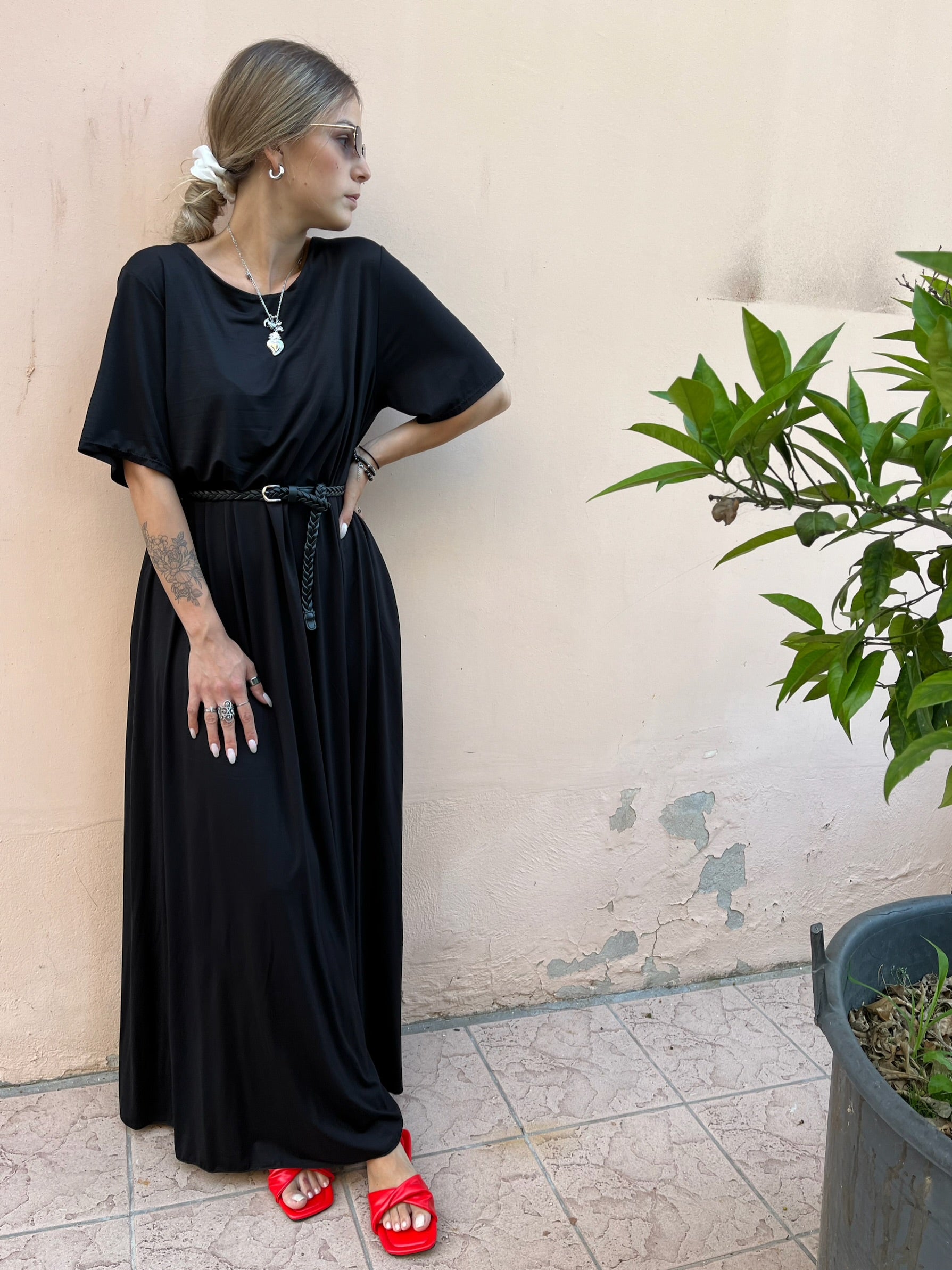 Maxi Abito Mary Manica Corta Fluido +colori