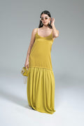 Maxi Abito Satin Balza Chiffon Olio Kostumn1