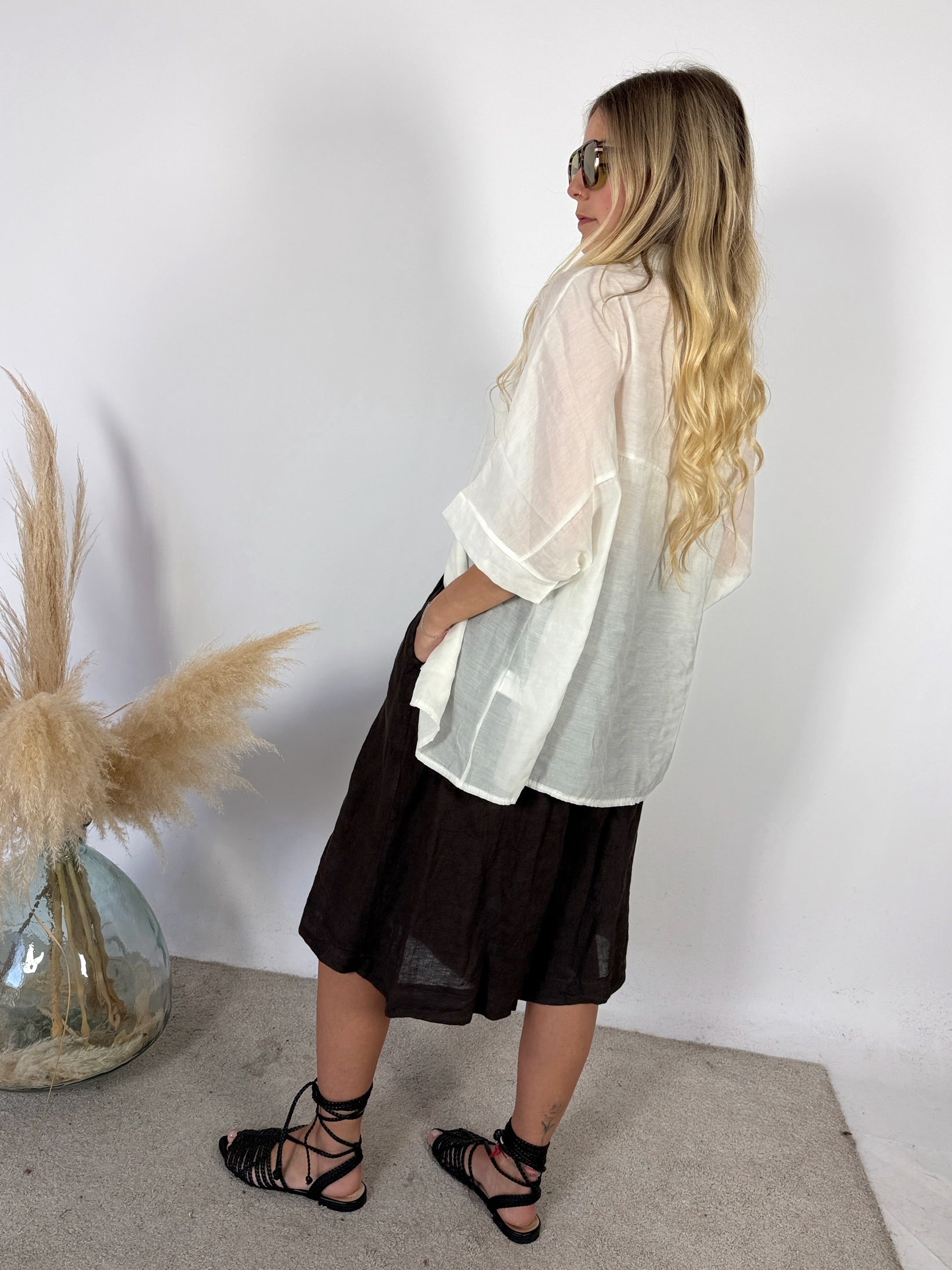 Maxi Bermuda Lino Cioccolato
