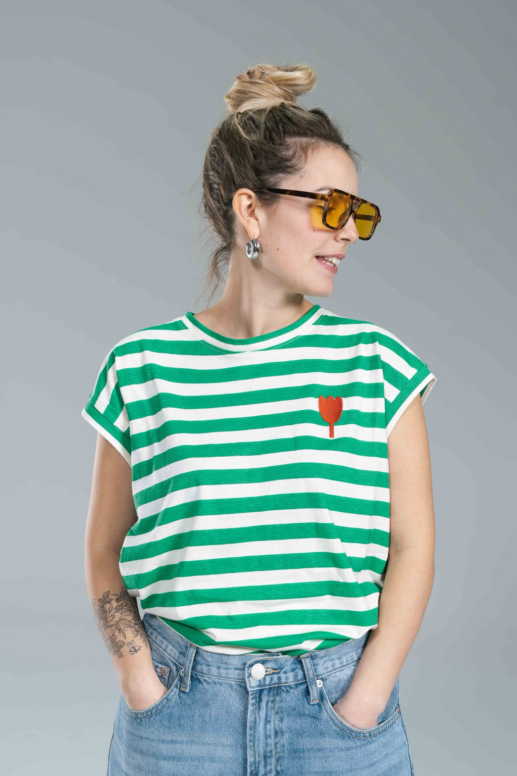 T-shirt Riga Verde Tulipano Compania Fantastica