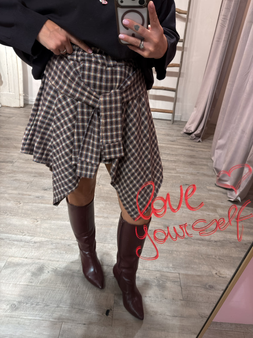 Gonna Nodo Camicia Check Moro/Bordeaux/Azzurro
