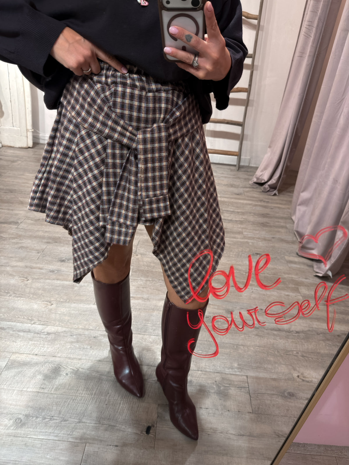 Gonna Nodo Camicia Check Moro/Bordeaux/Azzurro