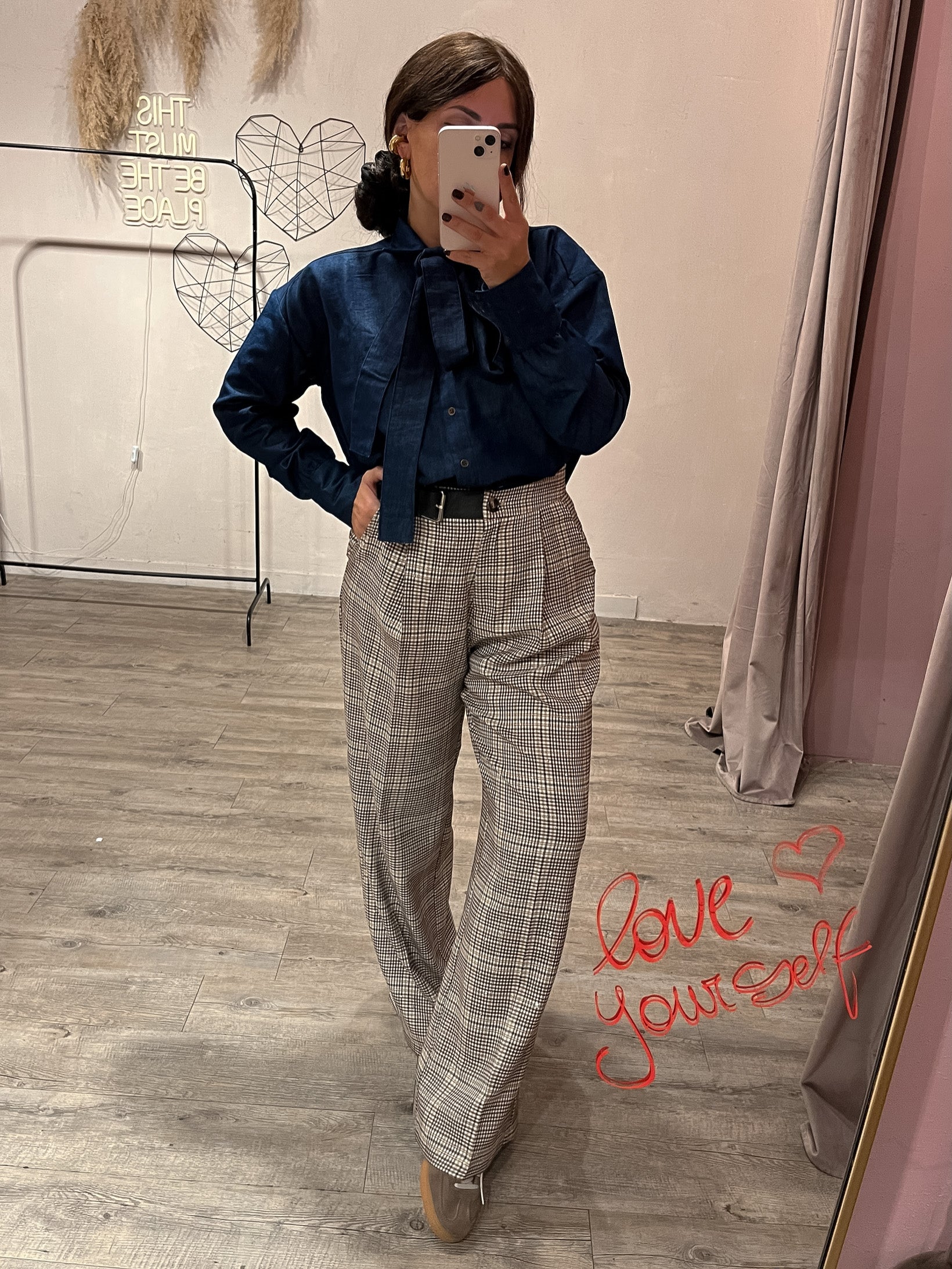 Pantalone Scacchi con Paillettes +Cinta Pelle