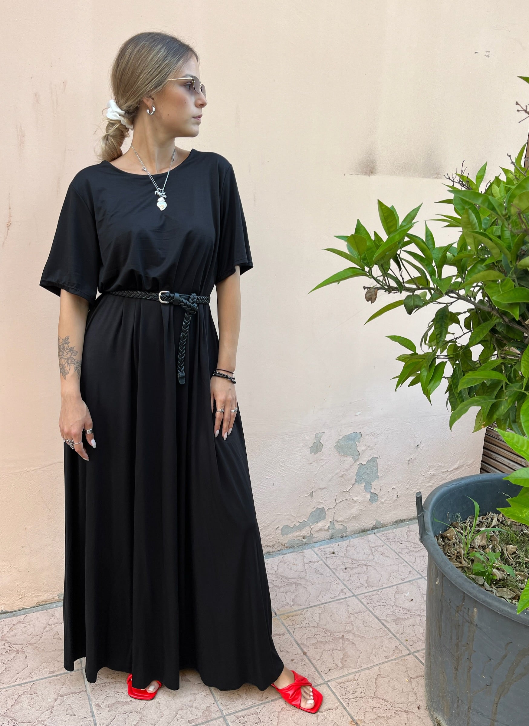 Maxi Abito Mary Manica Corta Fluido +colori