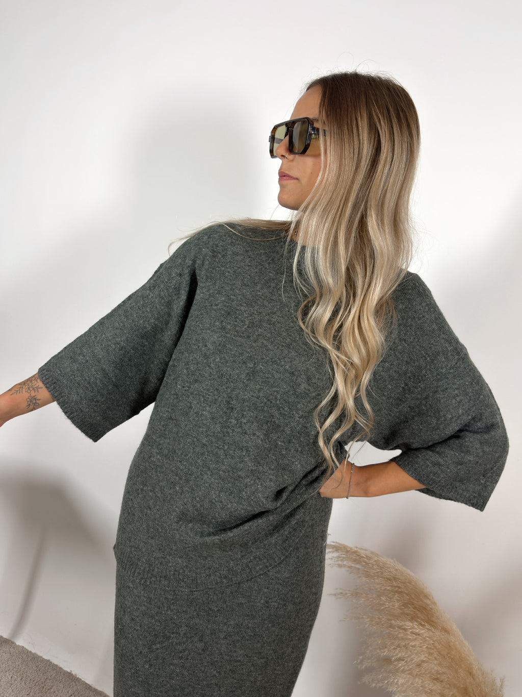 Maxi Maglia Quadra Grigio Glamorous