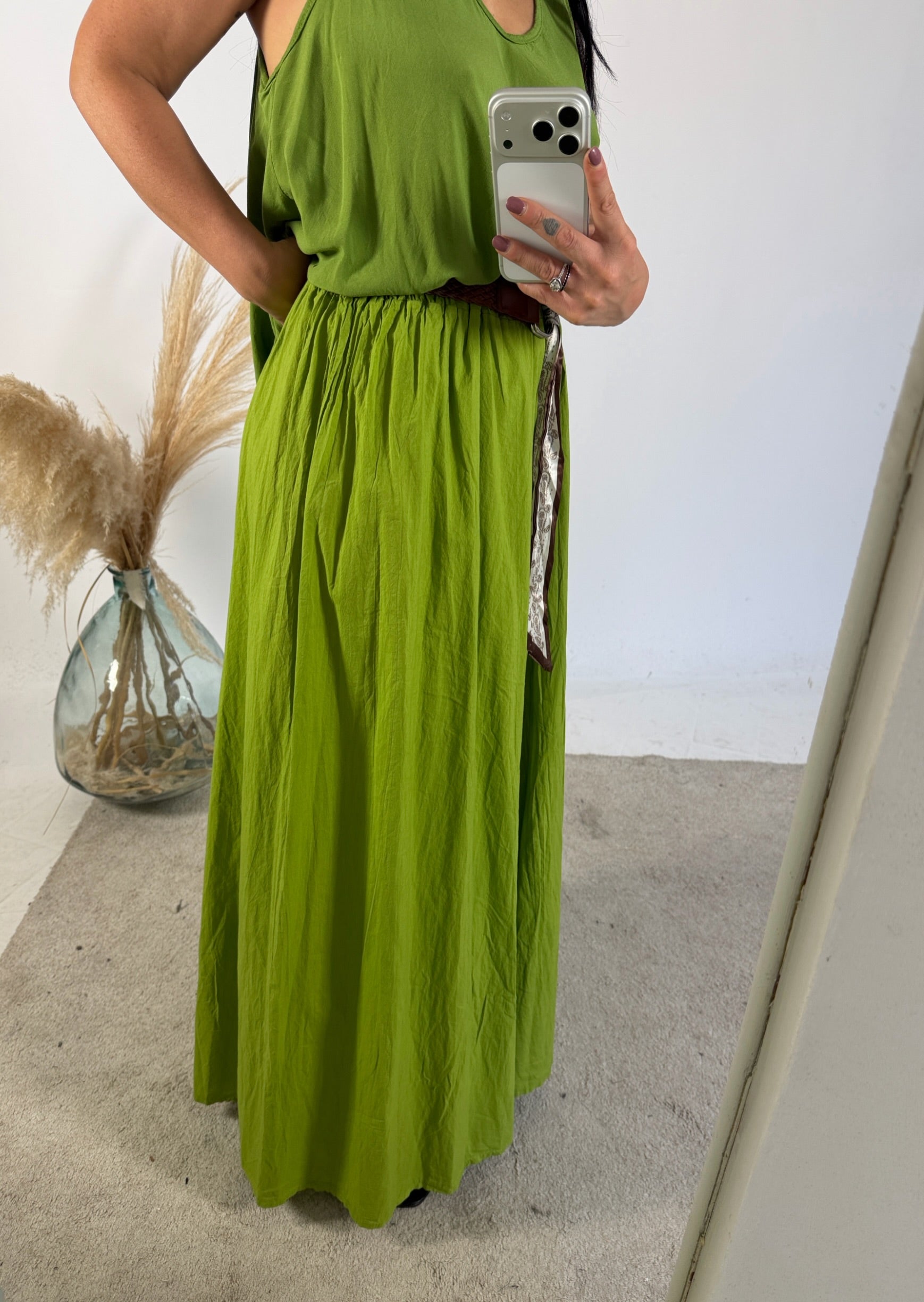 Pantalone Palazzo Mussola Verde Cinta Foulard