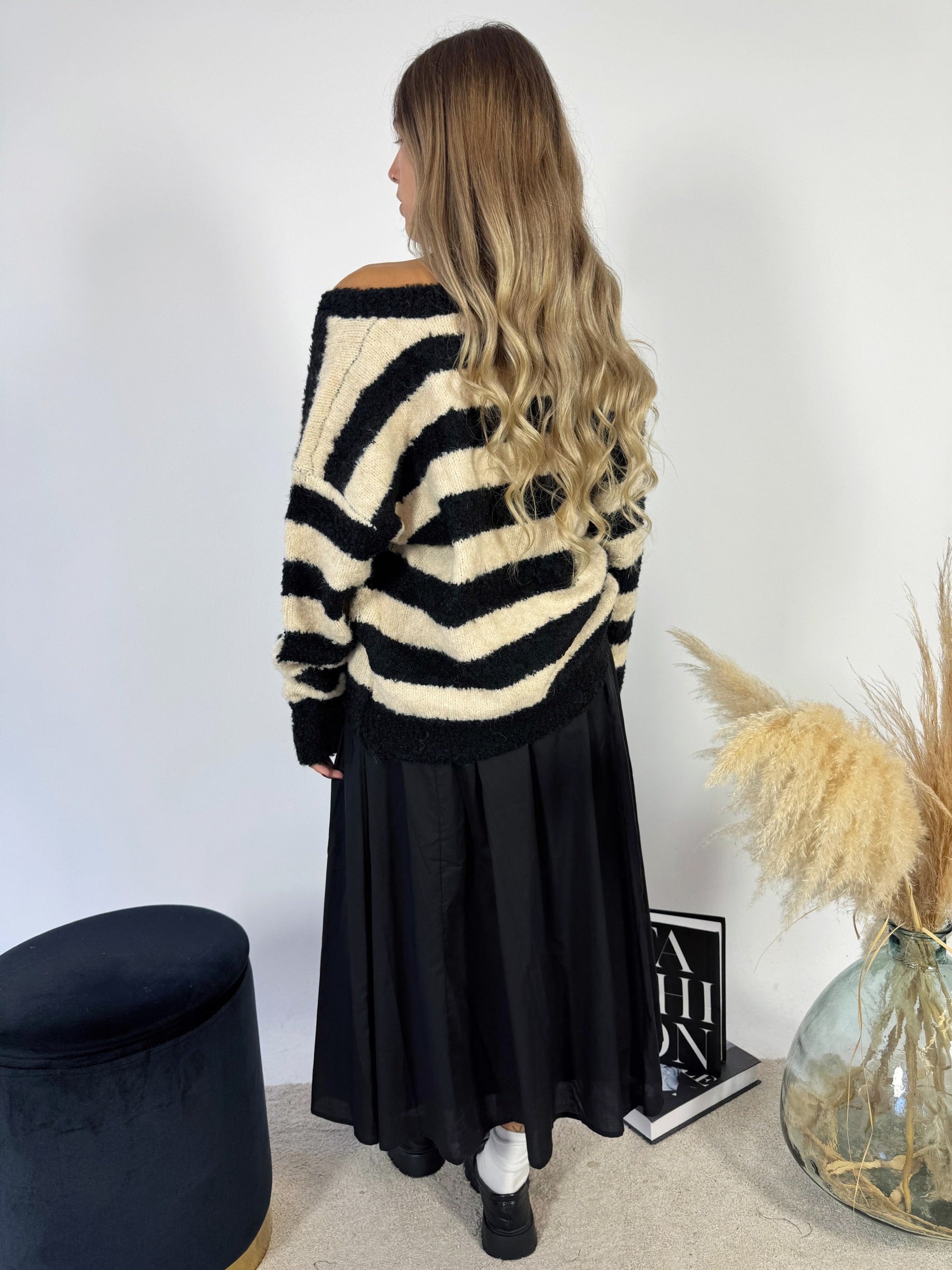 Maxi Pullover Stripes Burro/Nero
