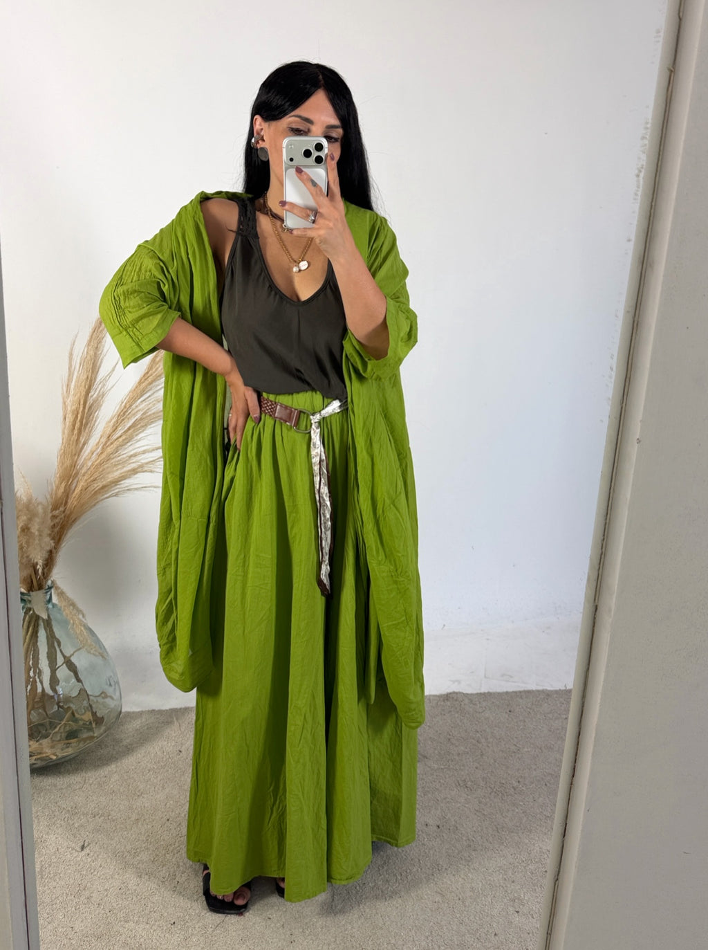 Pantalone Palazzo Mussola Verde Cinta Foulard