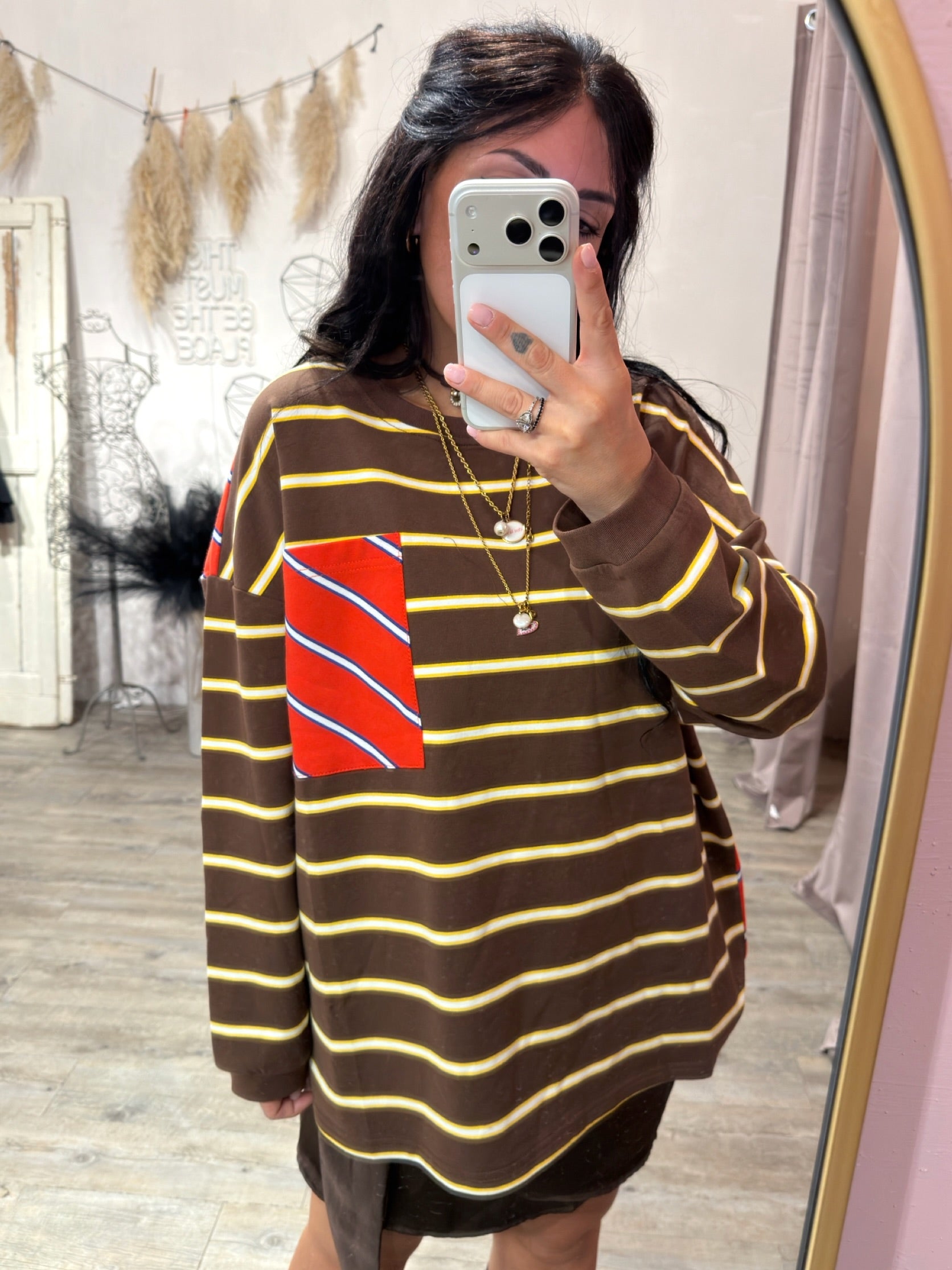 Felpa Stripes Righe Morrone/Arancio