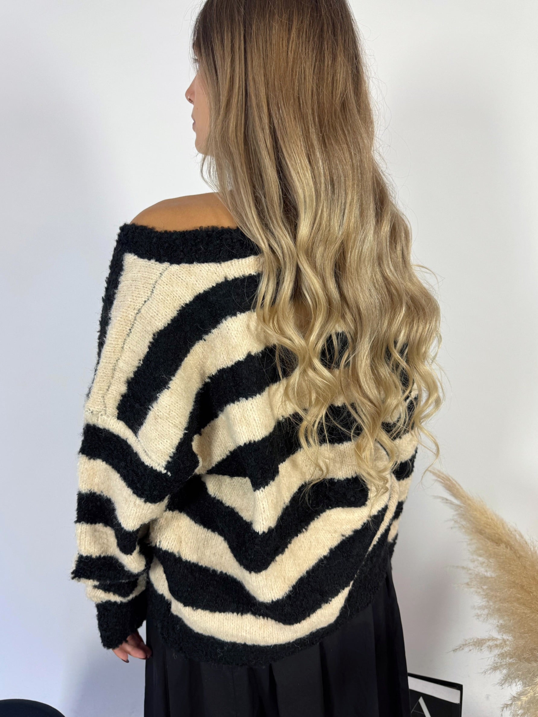 Maxi Pullover Stripes Burro/Nero
