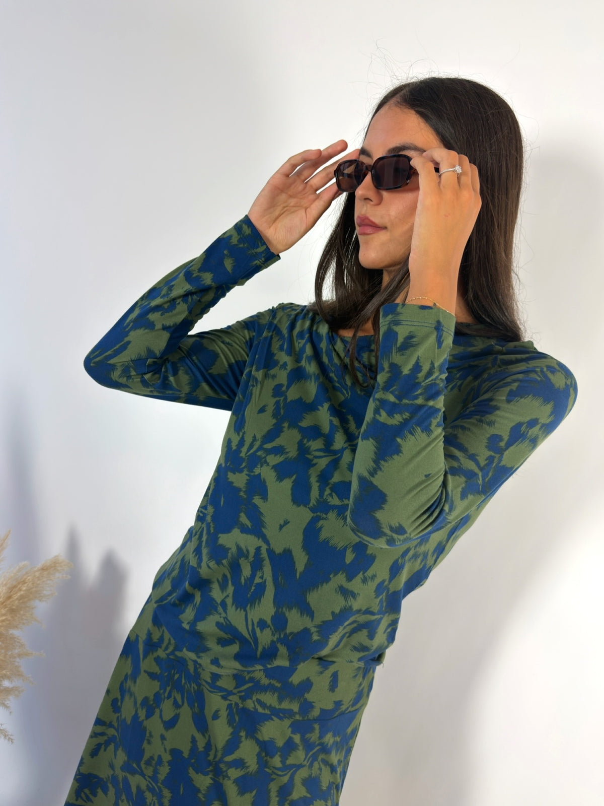 T-Shirt Collo Asimmetrico Jersey Fantasia Blu/Verde Surkana