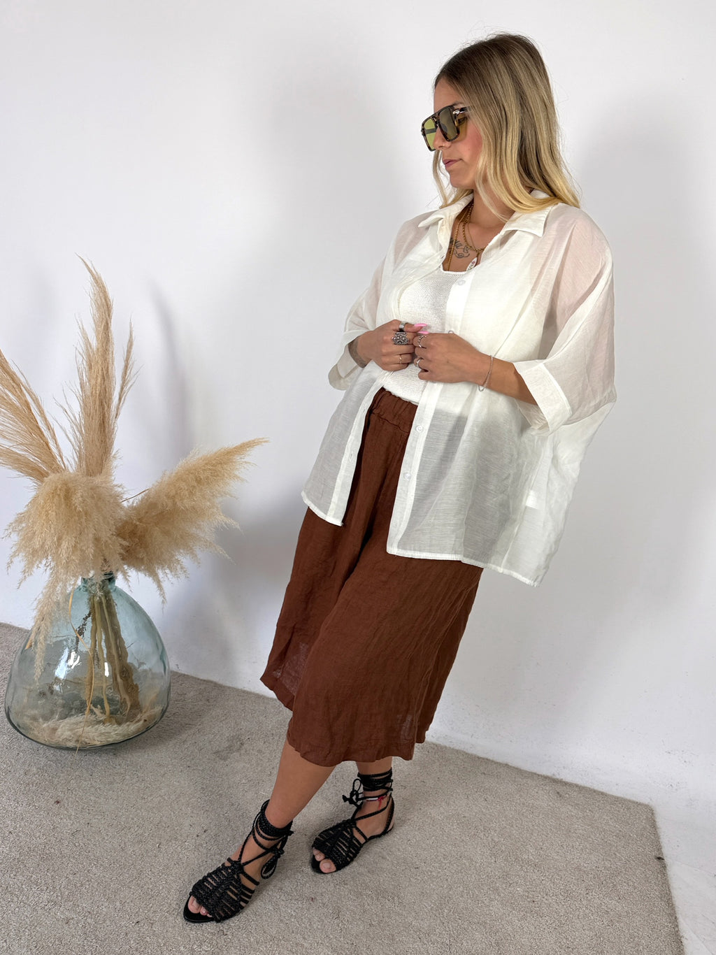 Maxi Bermuda Lino Bruciato
