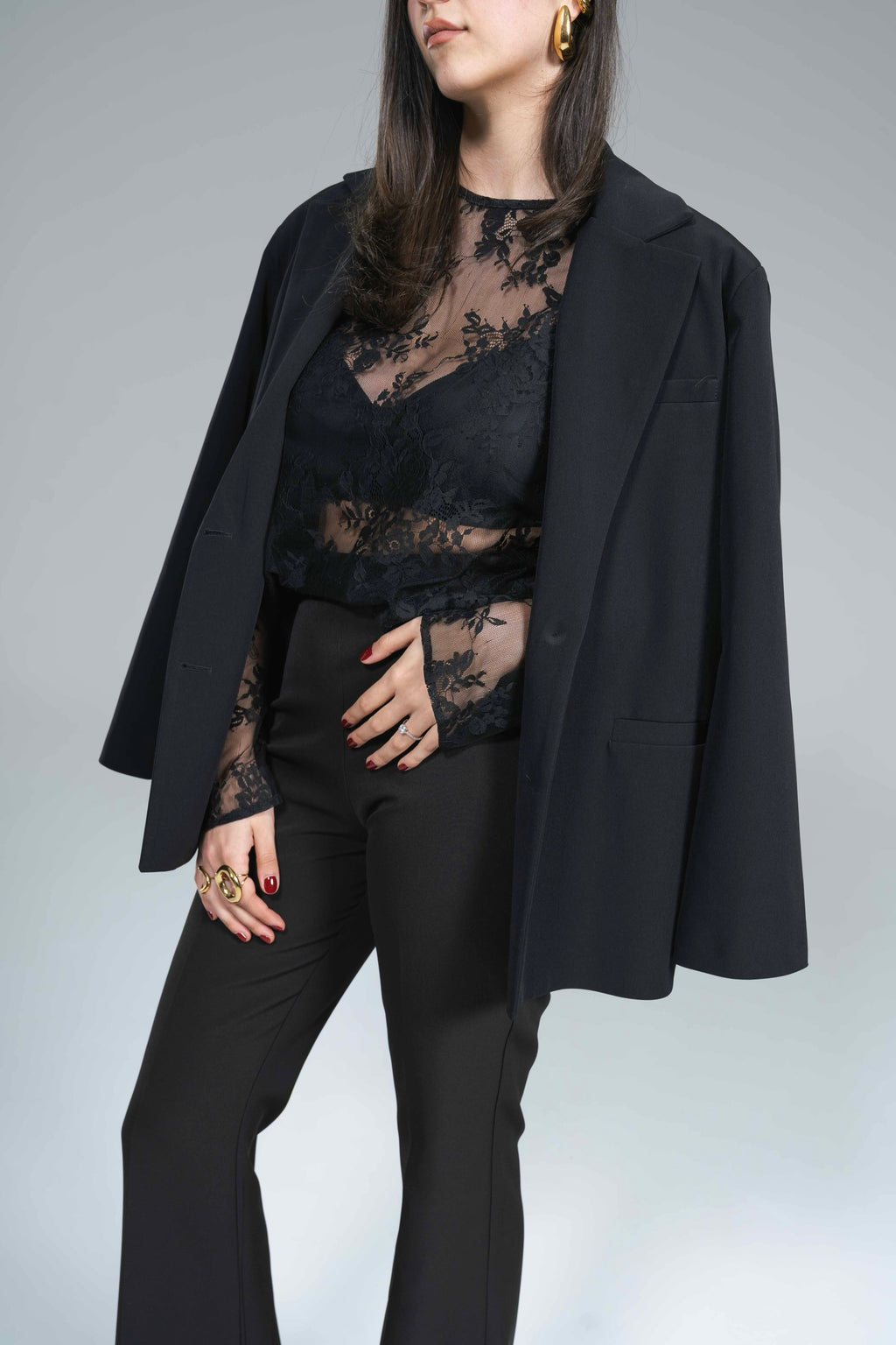 Maglia Pizzo Manica Lunga Kostumn1  Nero
