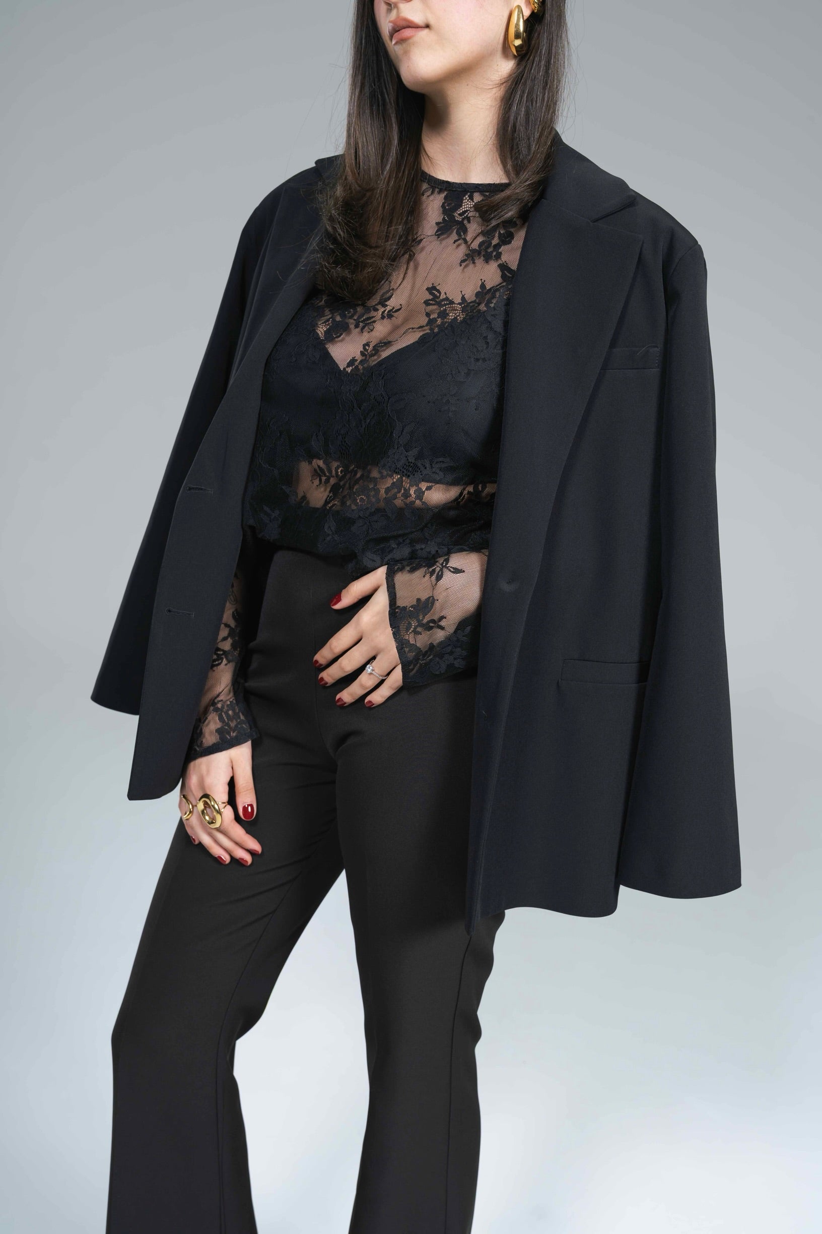 Maglia Pizzo Manica Lunga Kostumn1  Nero