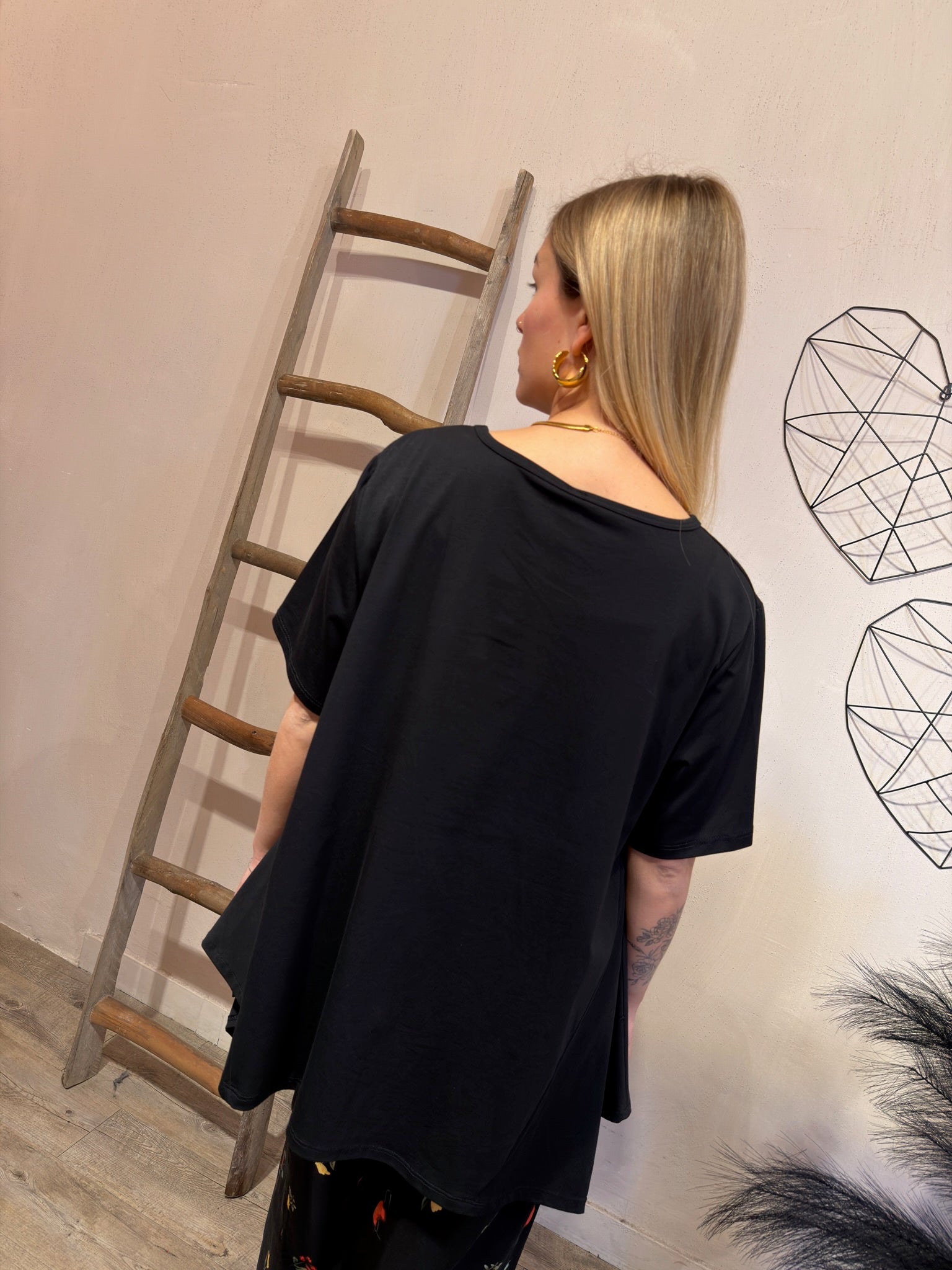 T-shirt Miranda Combinata Bottoni Nero