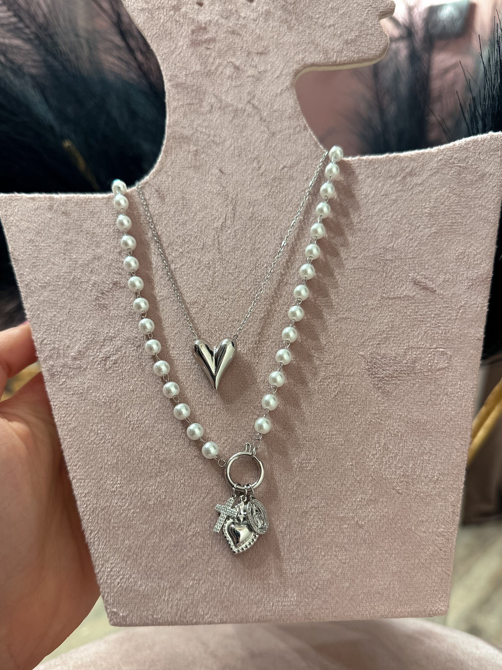 Mix Collana Cuore + Collana Perle Argento