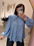 Maxi Camicia Bavero Check Blu Glamorous
