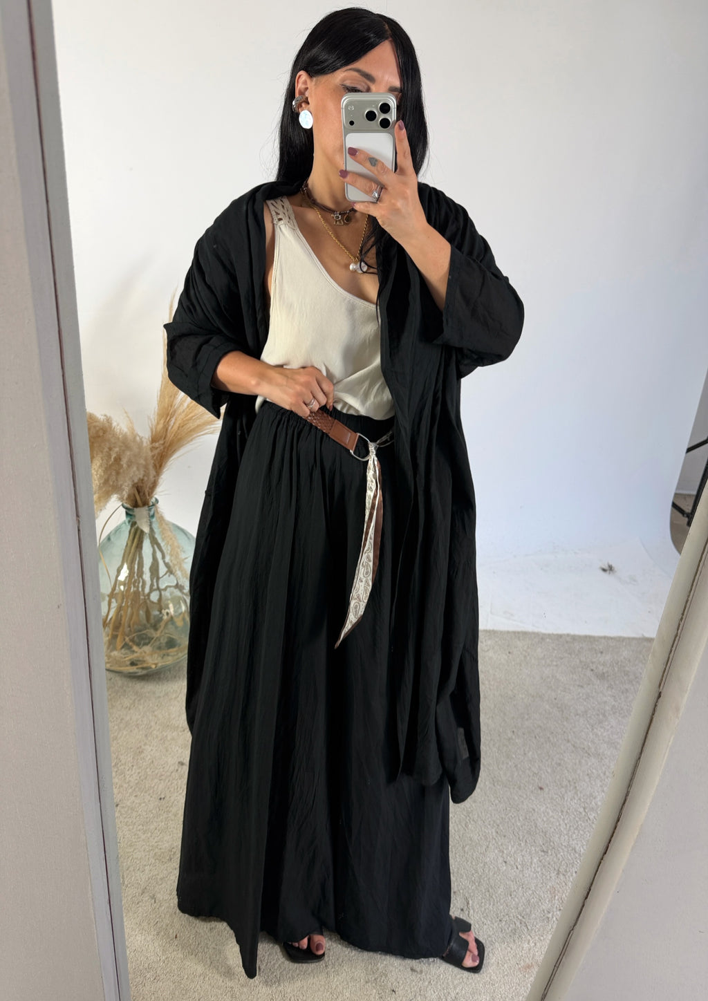 Maxi Cardigan Kimono Mussola Nero