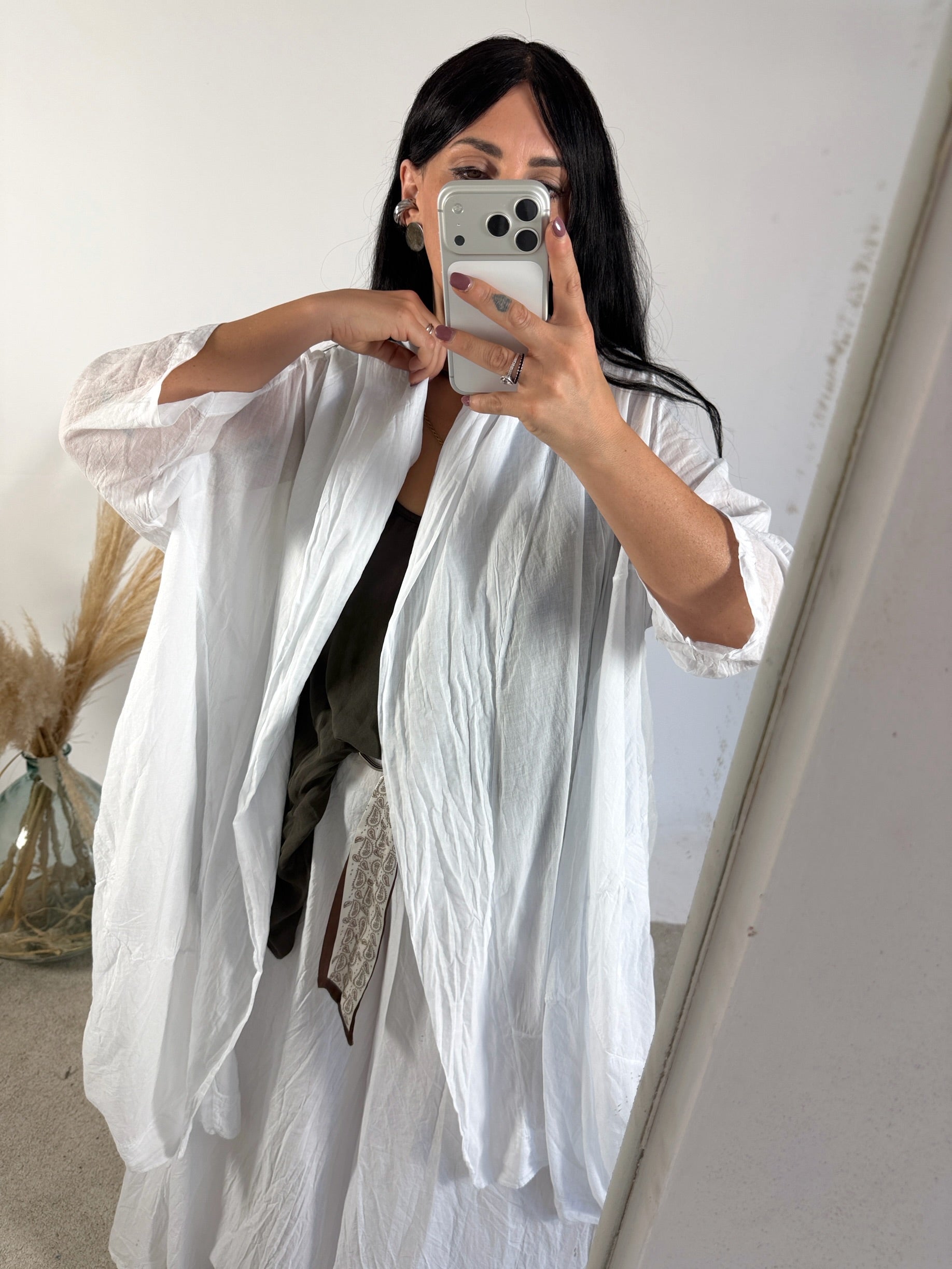 Maxi Cardigan Kimono Mussola Bianco