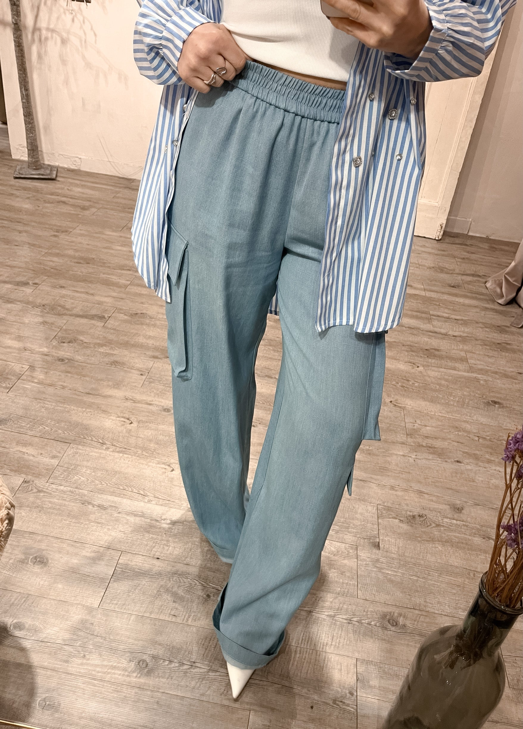 Pantalone Cargo Denim Chambray Kontatto