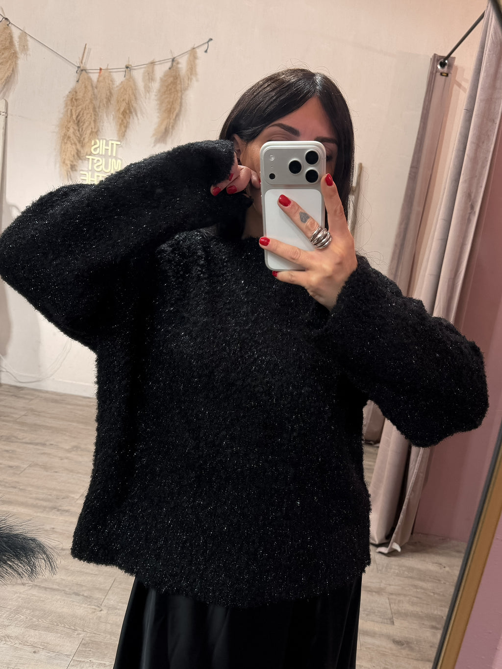 Maglione Oversize Lurex Nero