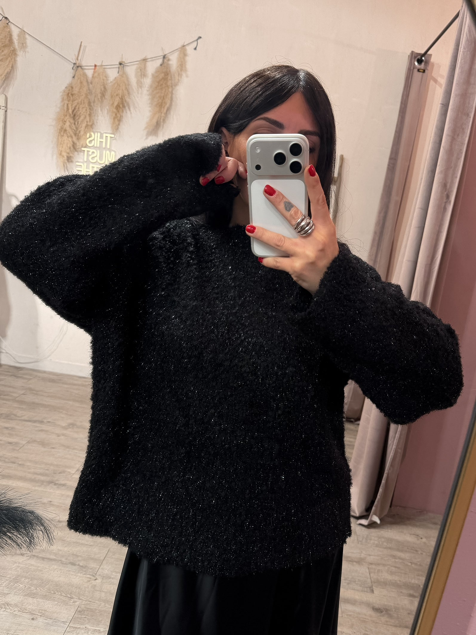 Maglione Oversize Lurex Nero