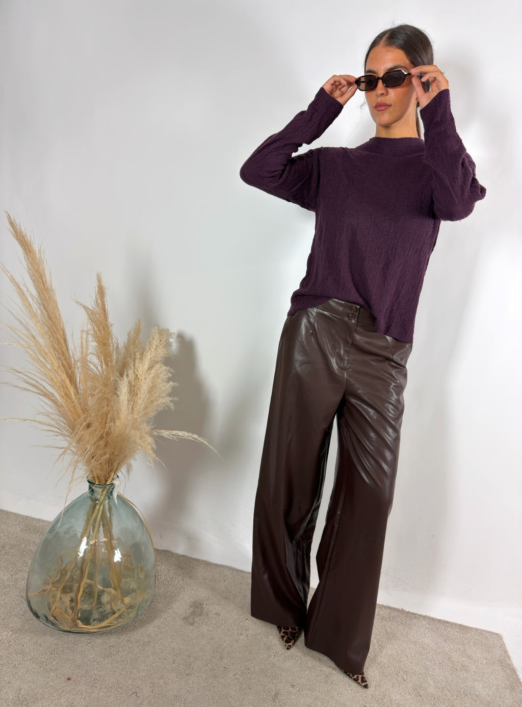 Pantalone Palazzo Soft Leather Surkana Fondente