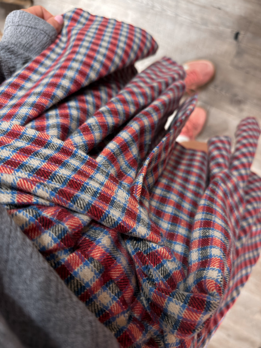 Gonna Nodo Camicia Check Grigio/Rosso/Blu
