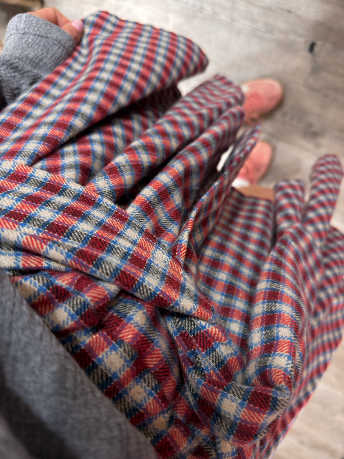 Gonna Nodo Camicia Check Grigio/Rosso/Blu