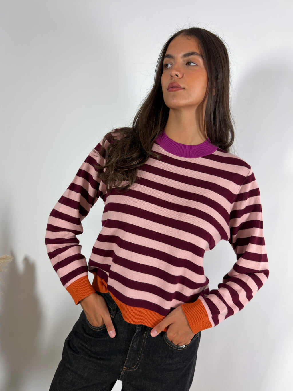Pull Righe Multicolore Ribes/Rosa/Arancio Surkana