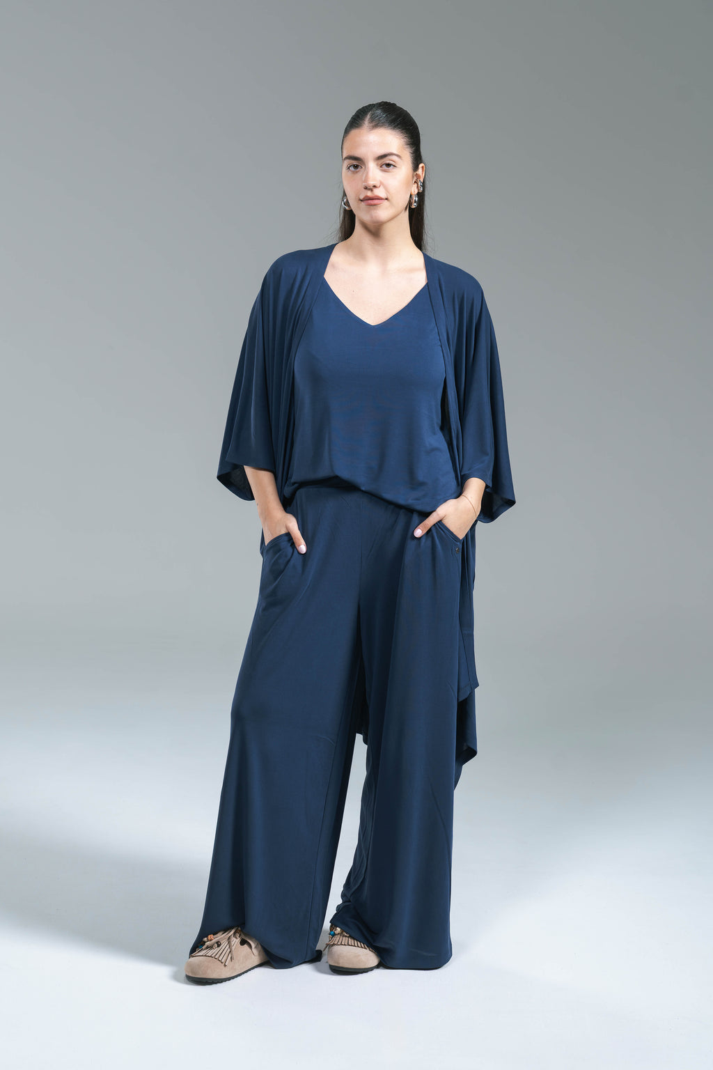 Maxi Cardigan Lyocell Blu