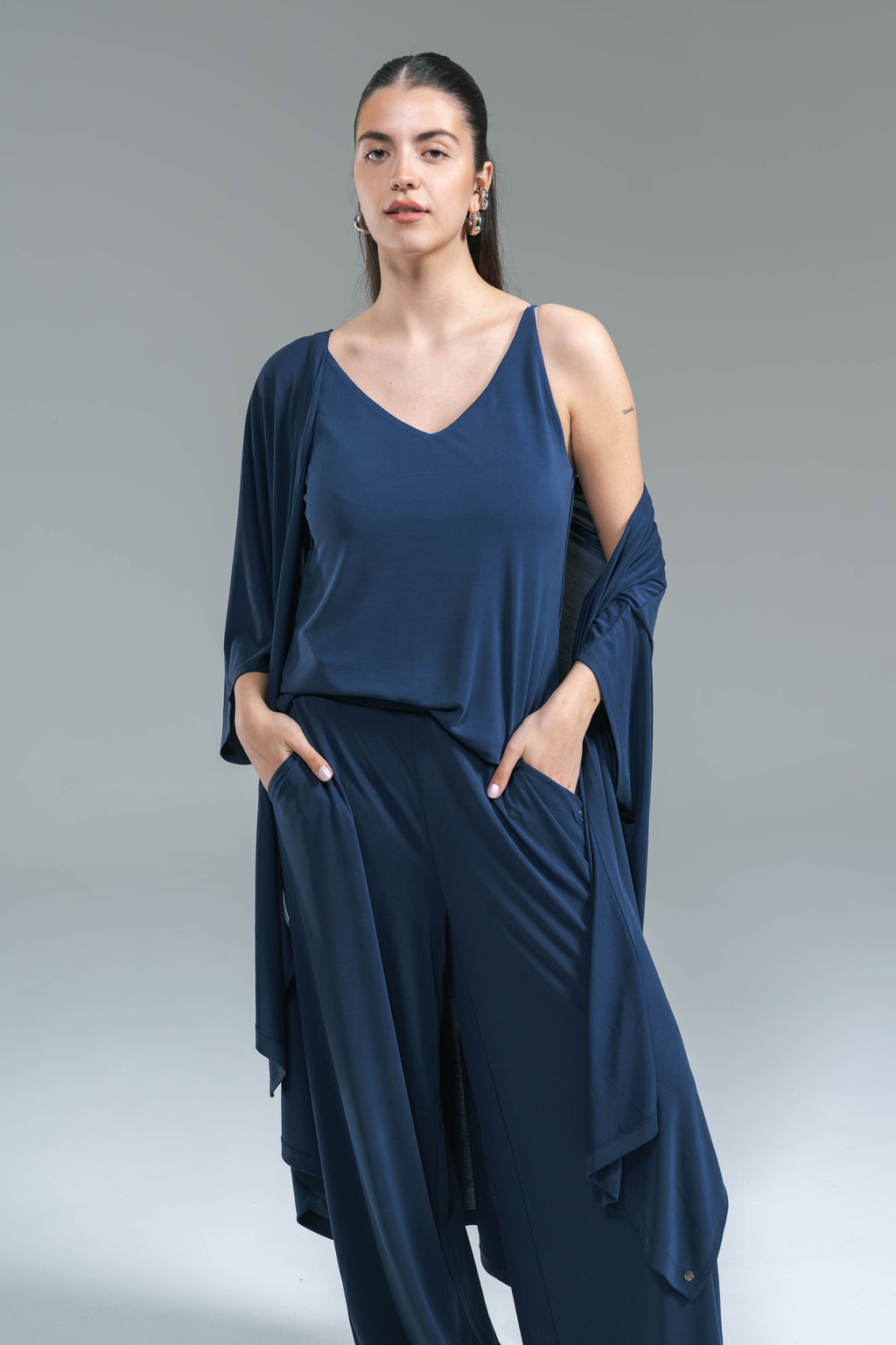 Maxi Cardigan Lyocell Blu