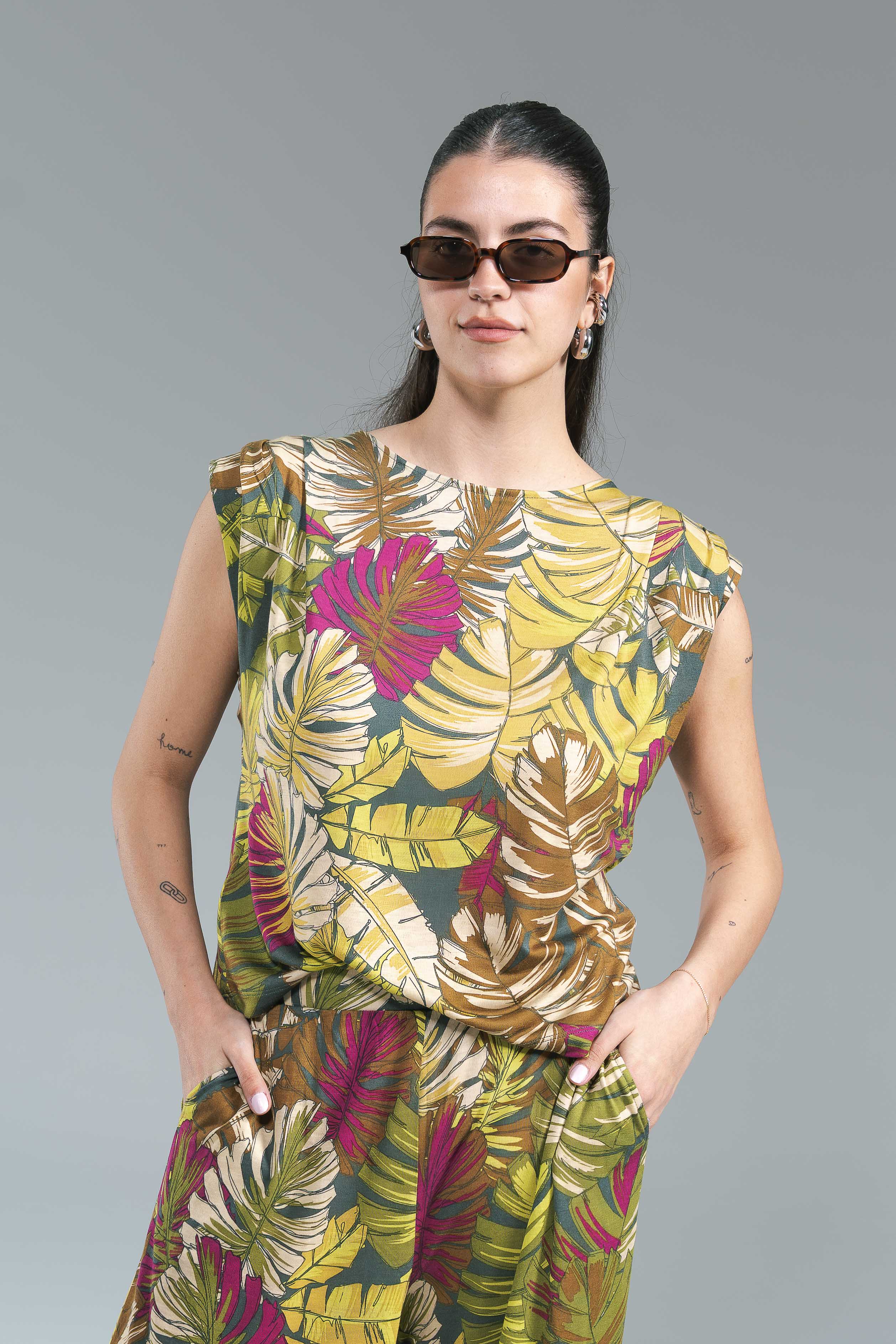 T-shirt Lyocell Surkana Fantasia Foglie